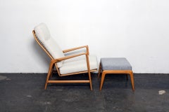 Ib Kofod-Larsen for Selig Tall Back Recliner and Ottoman in Solid Beech