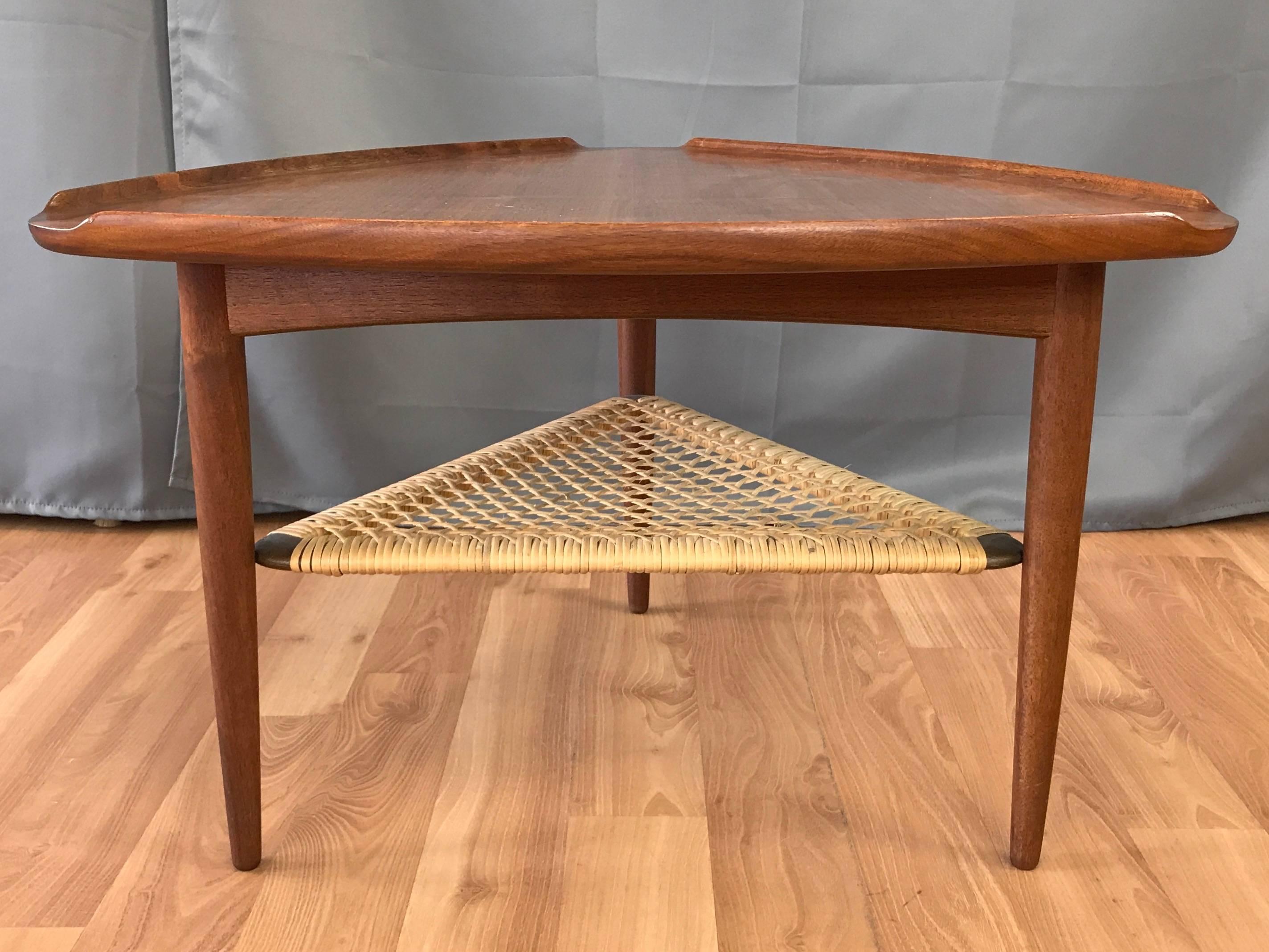 Woven Ib Kofod-Larsen for Selig Teak and Cane “Wedge” Table