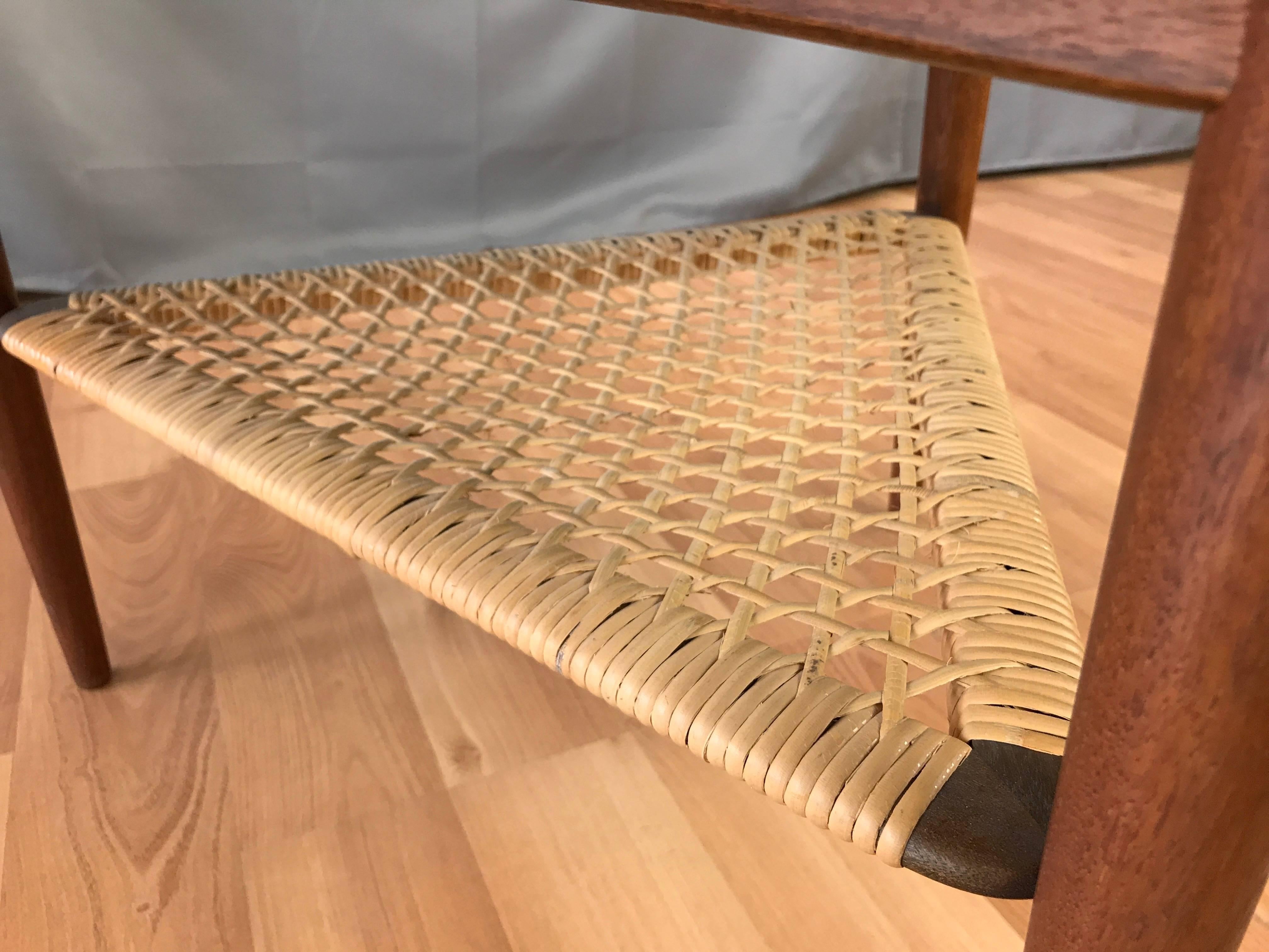 Ib Kofod-Larsen for Selig Teak and Cane “Wedge” Table In Good Condition In San Francisco, CA