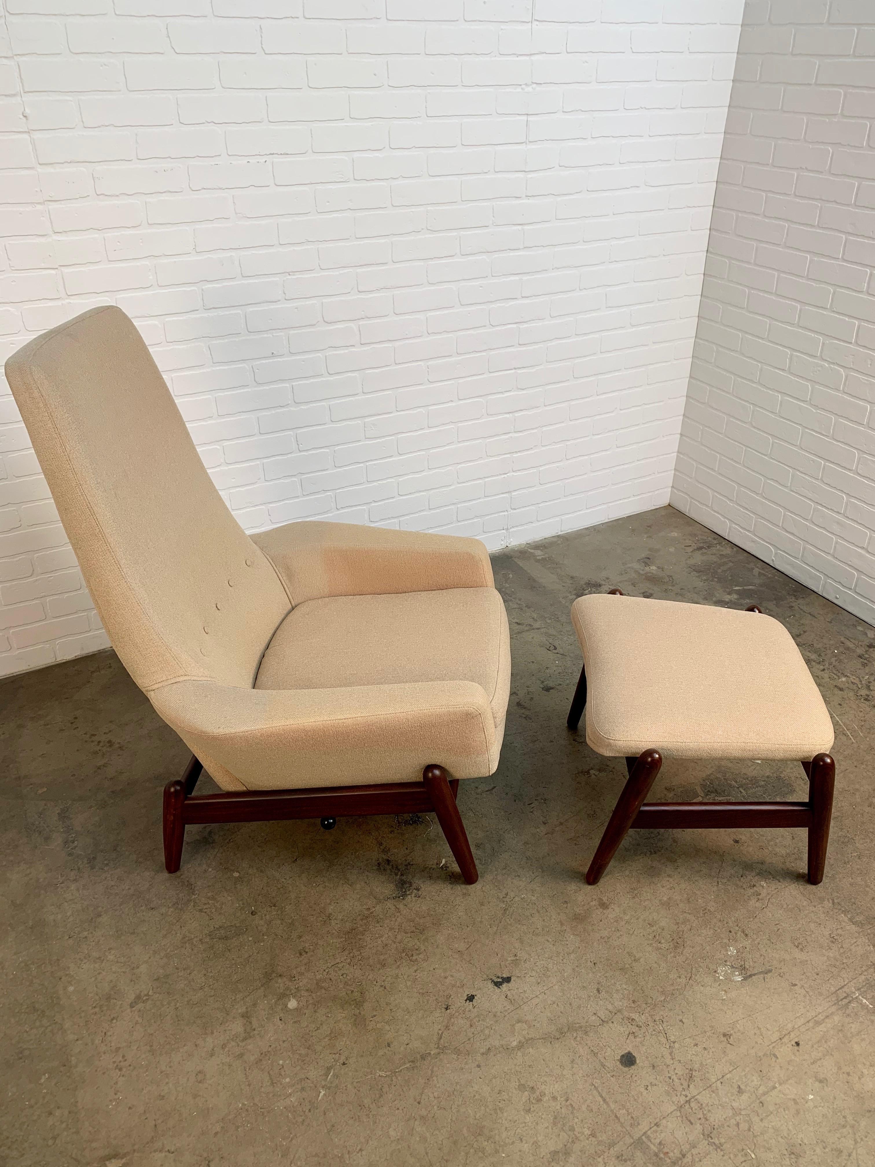 Danish I.B. Kofod-Larsen High Back Lounge Chair Model PD30 with Ottoman, circa 1960