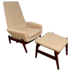 I.B. Kofod-Larsen High Back Lounge Chair Model PD30 with Ottoman, circa 1960