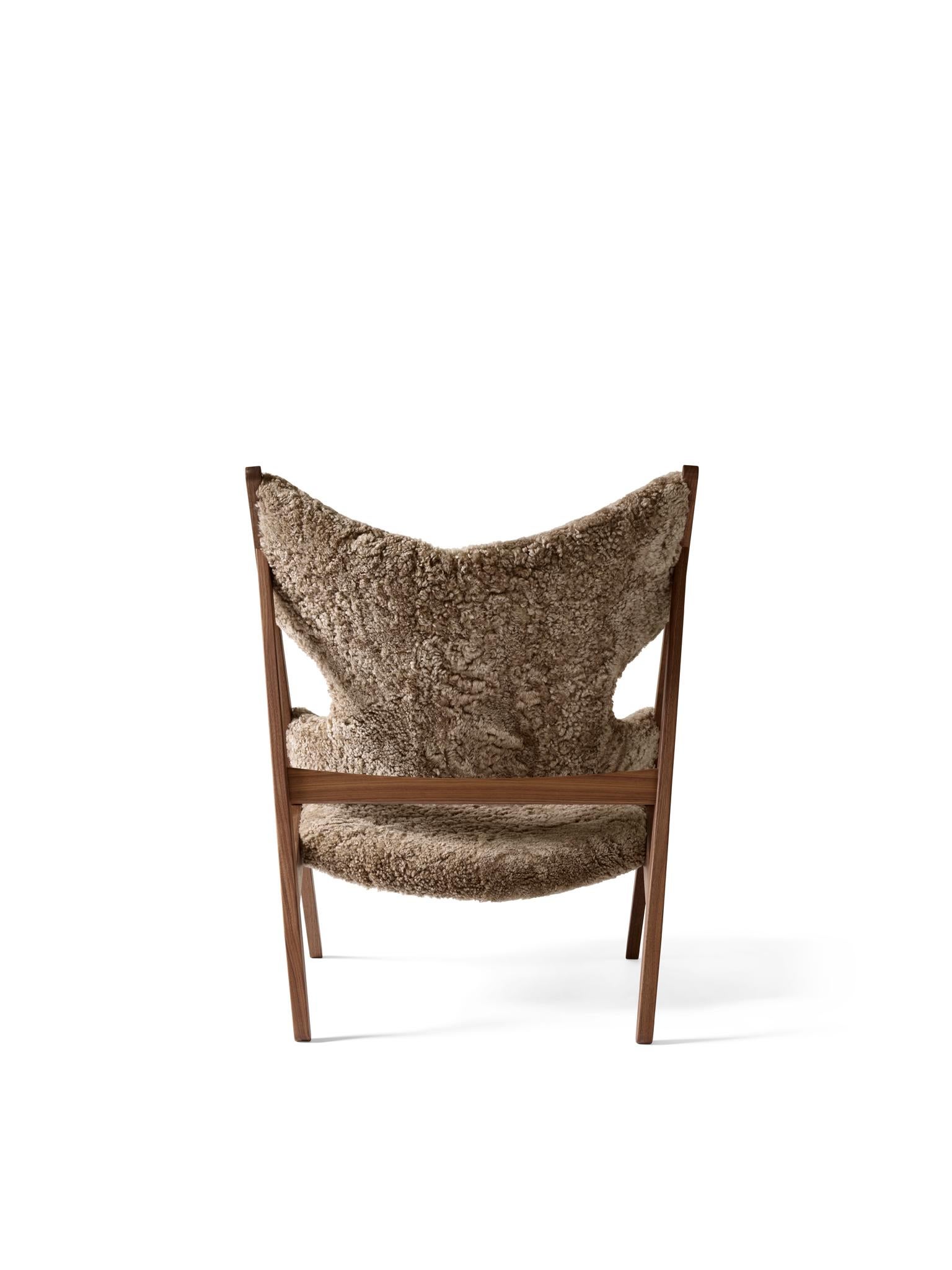 Mid-Century Modern Ib Kofod-Larsen Knitting Lounge Chair Sheepskin Sahara Walnut for Audo For Sale
