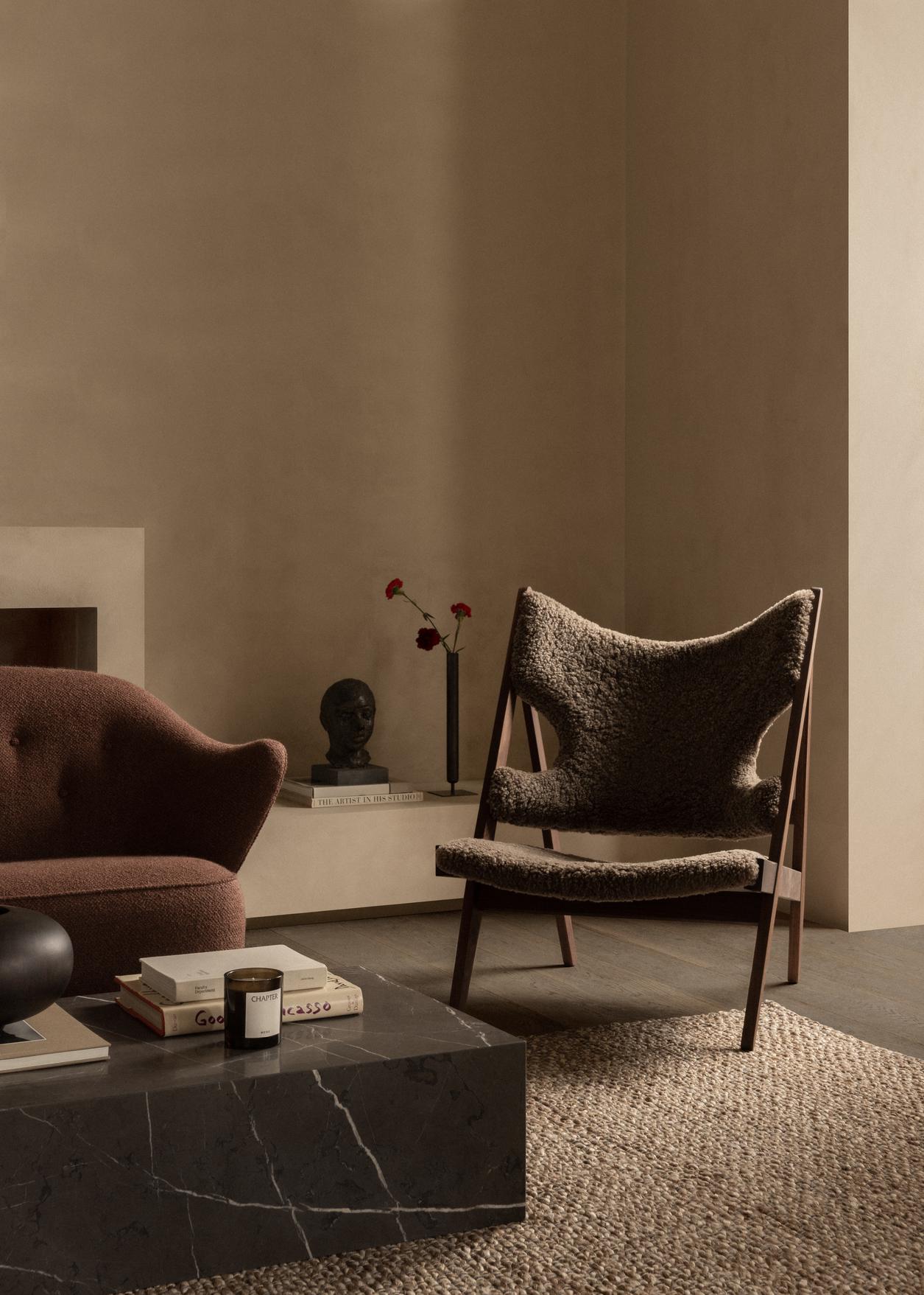 Ib Kofod-Larsen Knitting Lounge Chair Sheepskin Sahara Walnut for Audo In New Condition For Sale In New York, NY