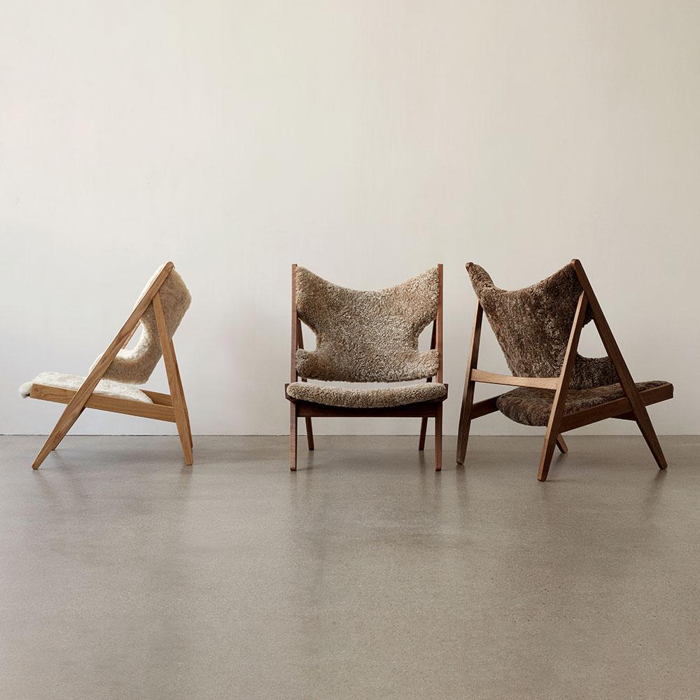 Ib Kofod-Larsen Knitting Lounge Chair Sheepskin Sahara Walnut for Audo For Sale 1