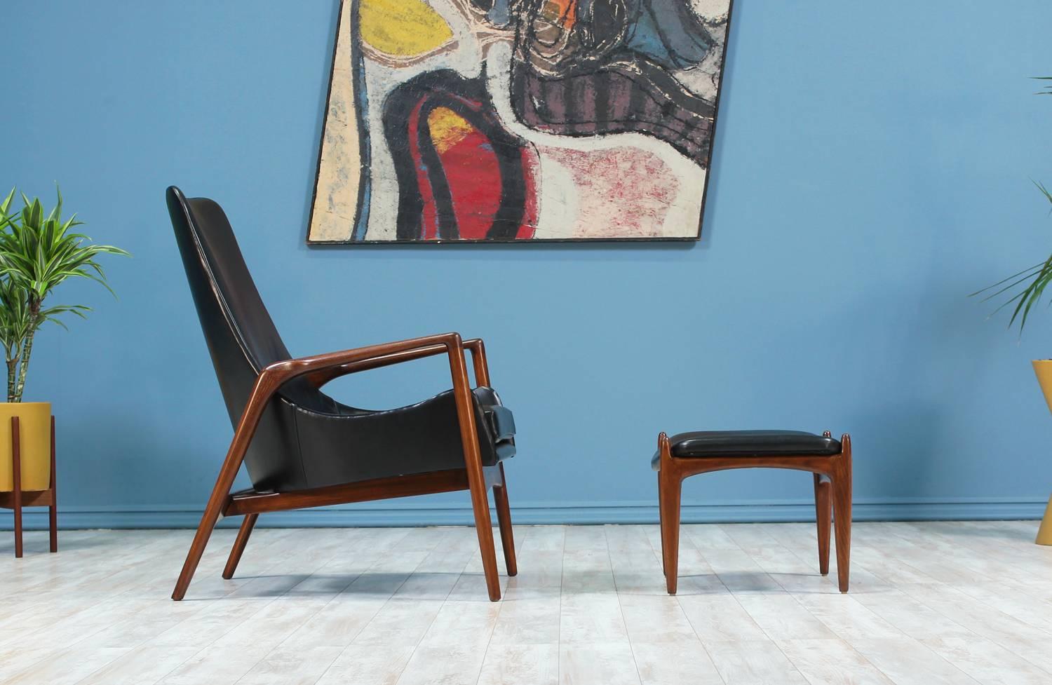 Mid-Century Modern Ib Kofod-Larsen Leather Lounge Chair with Ottoman
