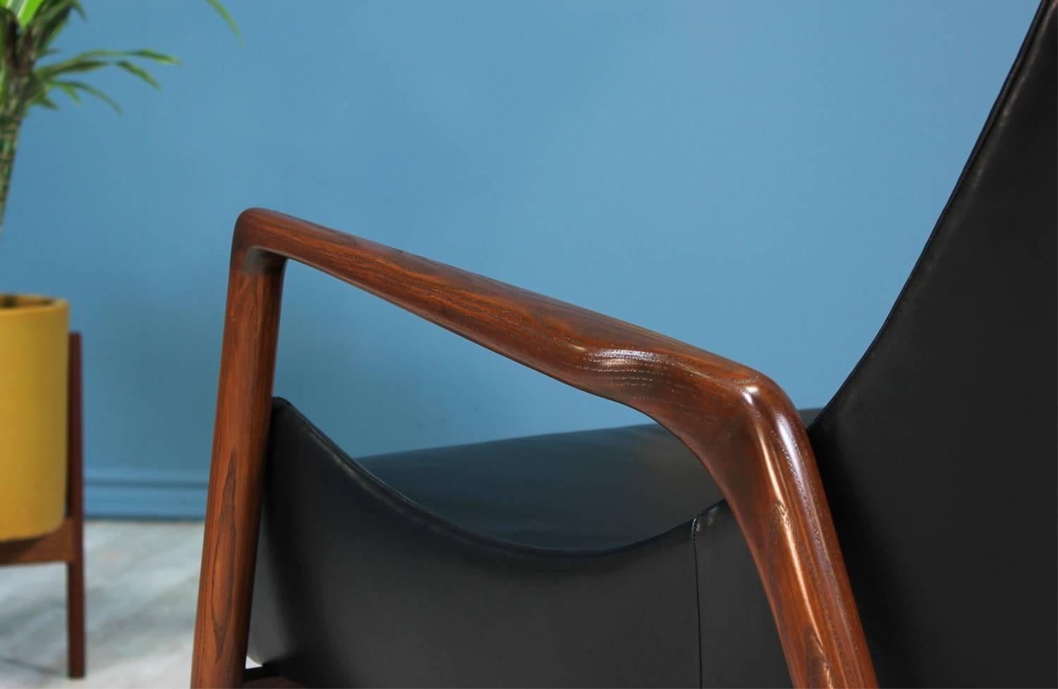 Mid-20th Century Ib Kofod-Larsen Leather Lounge Chair with Ottoman