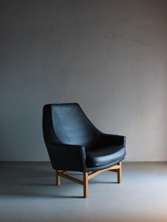 IB Kofod-Larsen Leather Oak Easy Chair from OPE Sweden, 1960s