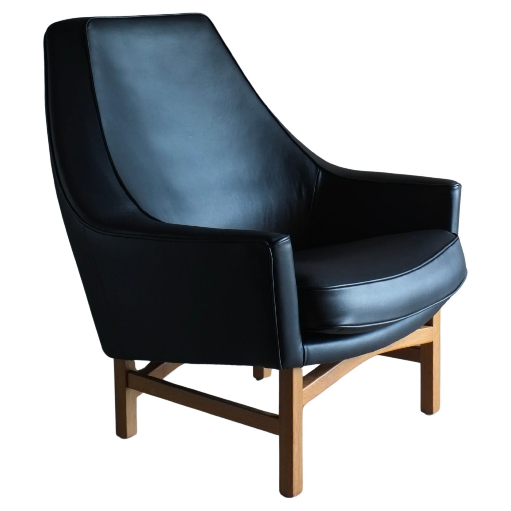 IB Kofod-Larsen Leather Oak Easy Chair from OPE Sweden, 1960s For Sale