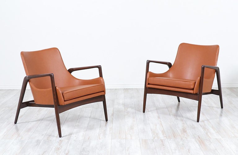 Danish Ib Kofod-Larsen Leather Sculpted Lounge Chairs for Selig For Sale