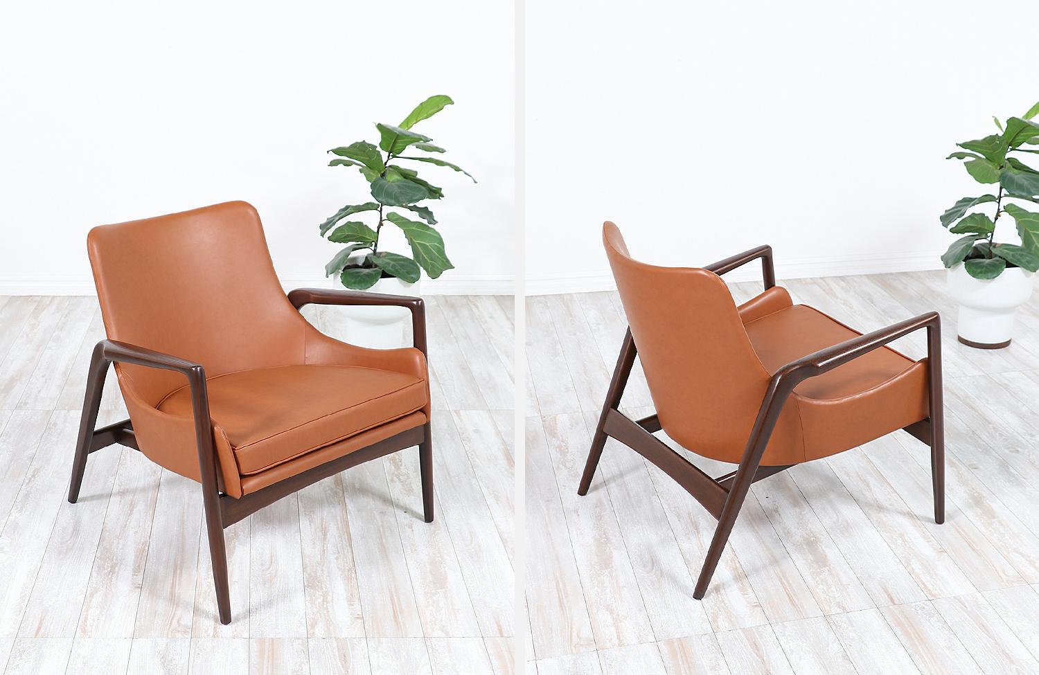 Ib Kofod-Larsen Leather Sculpted Lounge Chairs for Selig 3