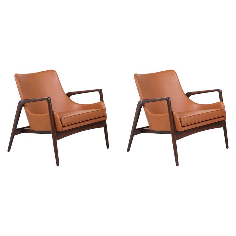 Ib Kofod-Larsen Leather Sculpted Lounge Chairs for Selig For Sale