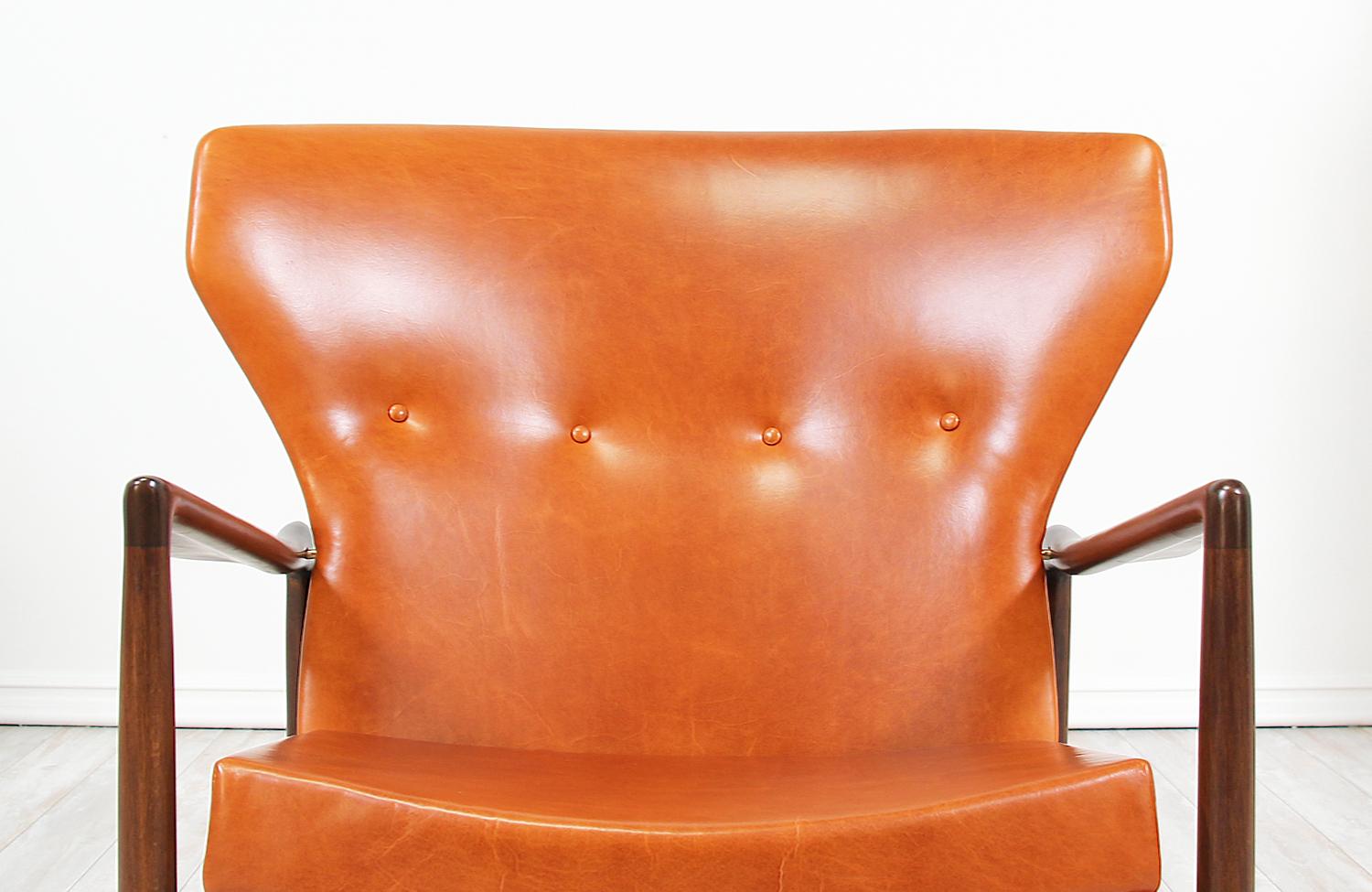 Ib Kofod-Larsen Leather Wing Back Lounge Chairs for Selig 9