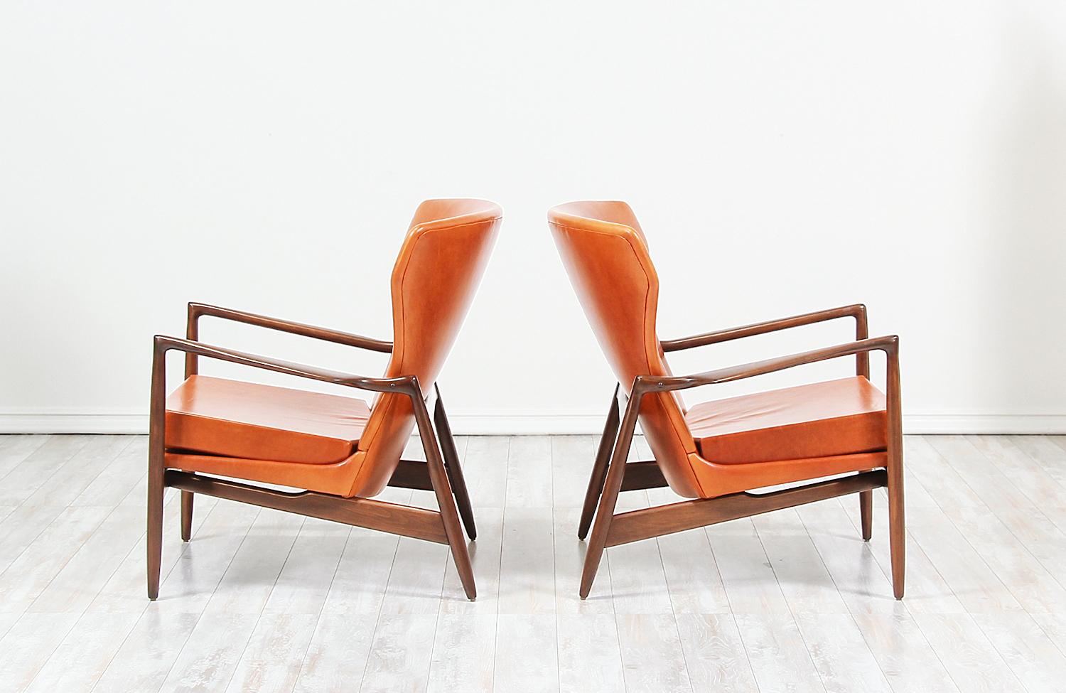 Mid-Century Modern Ib Kofod-Larsen Leather Wing Back Lounge Chairs for Selig