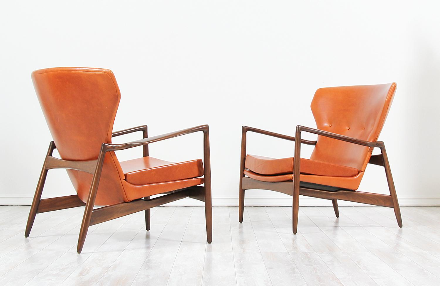 Ib Kofod-Larsen Leather Wing Back Lounge Chairs for Selig In Excellent Condition In Los Angeles, CA