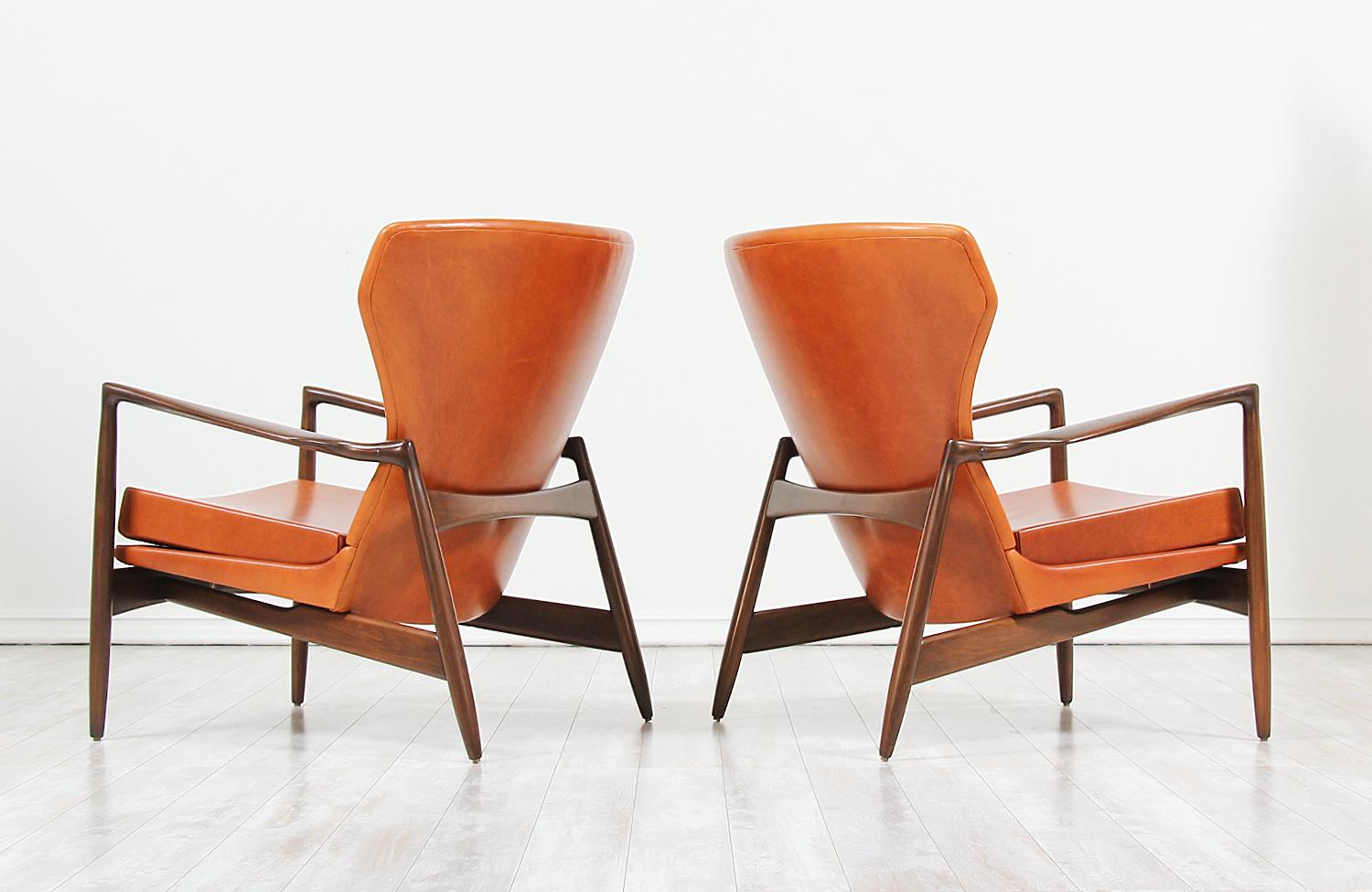 Mid-20th Century Ib Kofod-Larsen Leather Wing Back Lounge Chairs for Selig