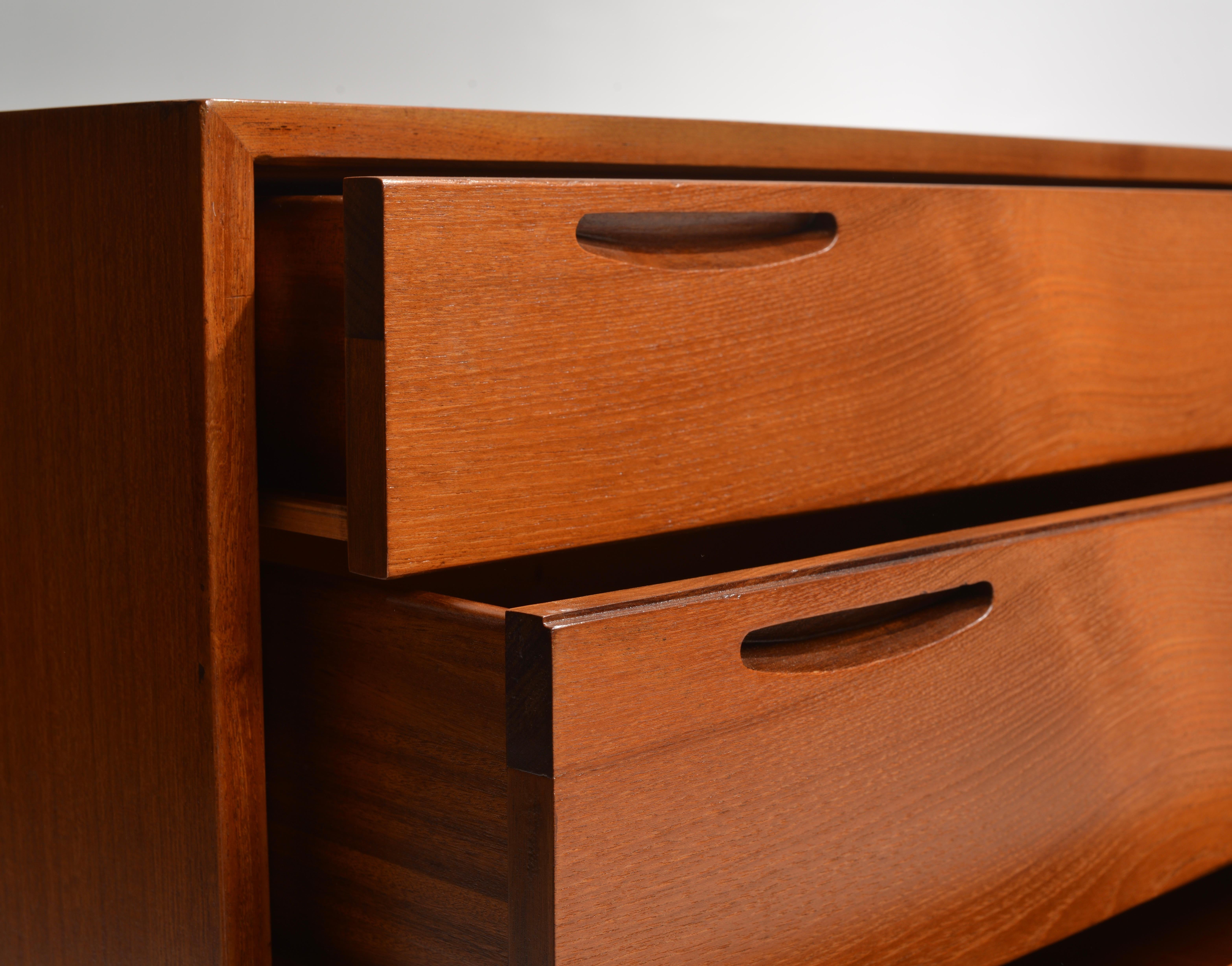 Mid-20th Century Ib Kofod Larsen Long 8 Drawer Dresser in Teak for J. Clausen & Son Brande Mobelf For Sale