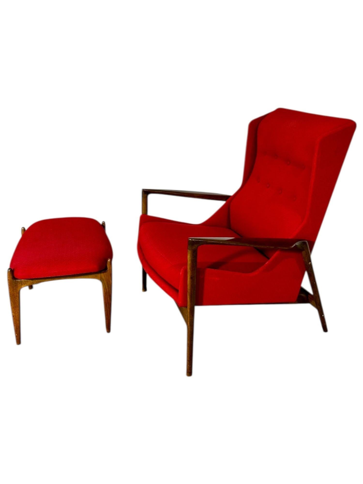 Danish Ib Kofod-Larsen Lounge Chair and Ottoman, Denmark 1960 For Sale