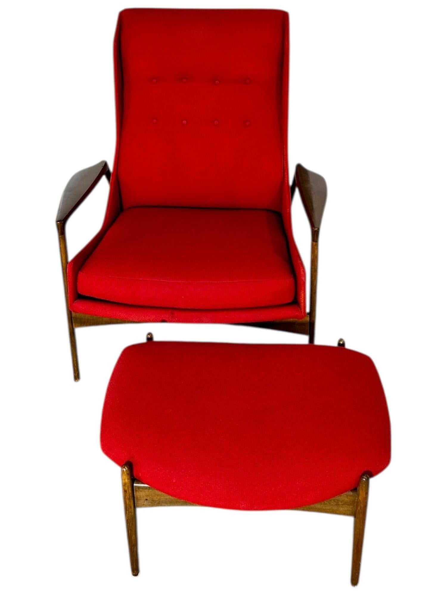 Mid-20th Century Ib Kofod-Larsen Lounge Chair and Ottoman, Denmark 1960 For Sale