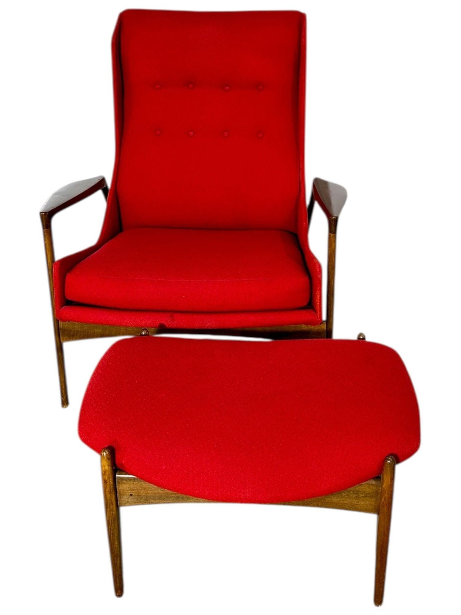Upholstery Ib Kofod-Larsen Lounge Chair and Ottoman, Denmark 1960 For Sale