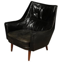 Ib Kofod-Larsen Lounge Chair in Original Black Leather