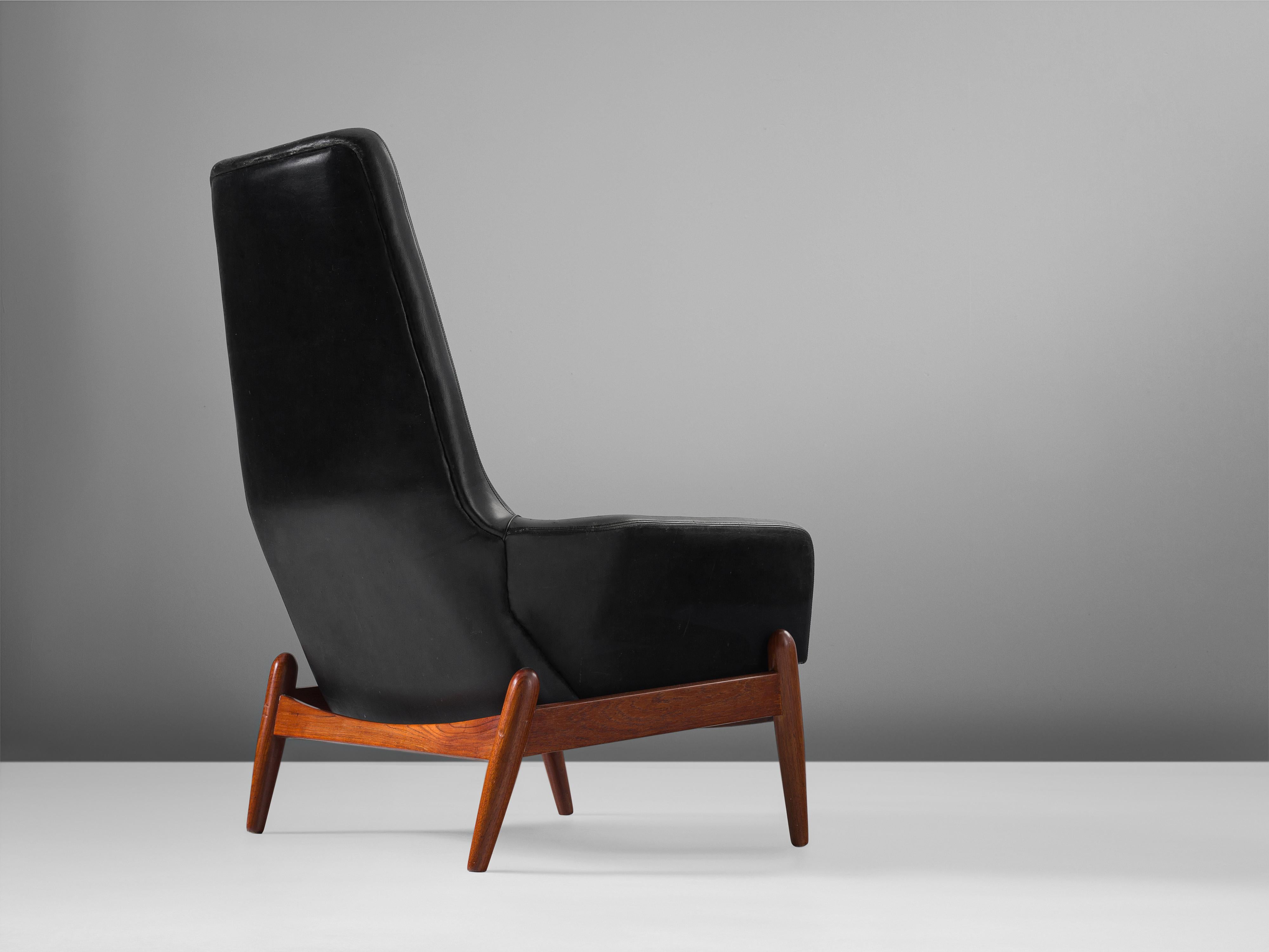 Danish Ib Kofod-Larsen Lounge Chair Model 'PD30' in Teak and Leather