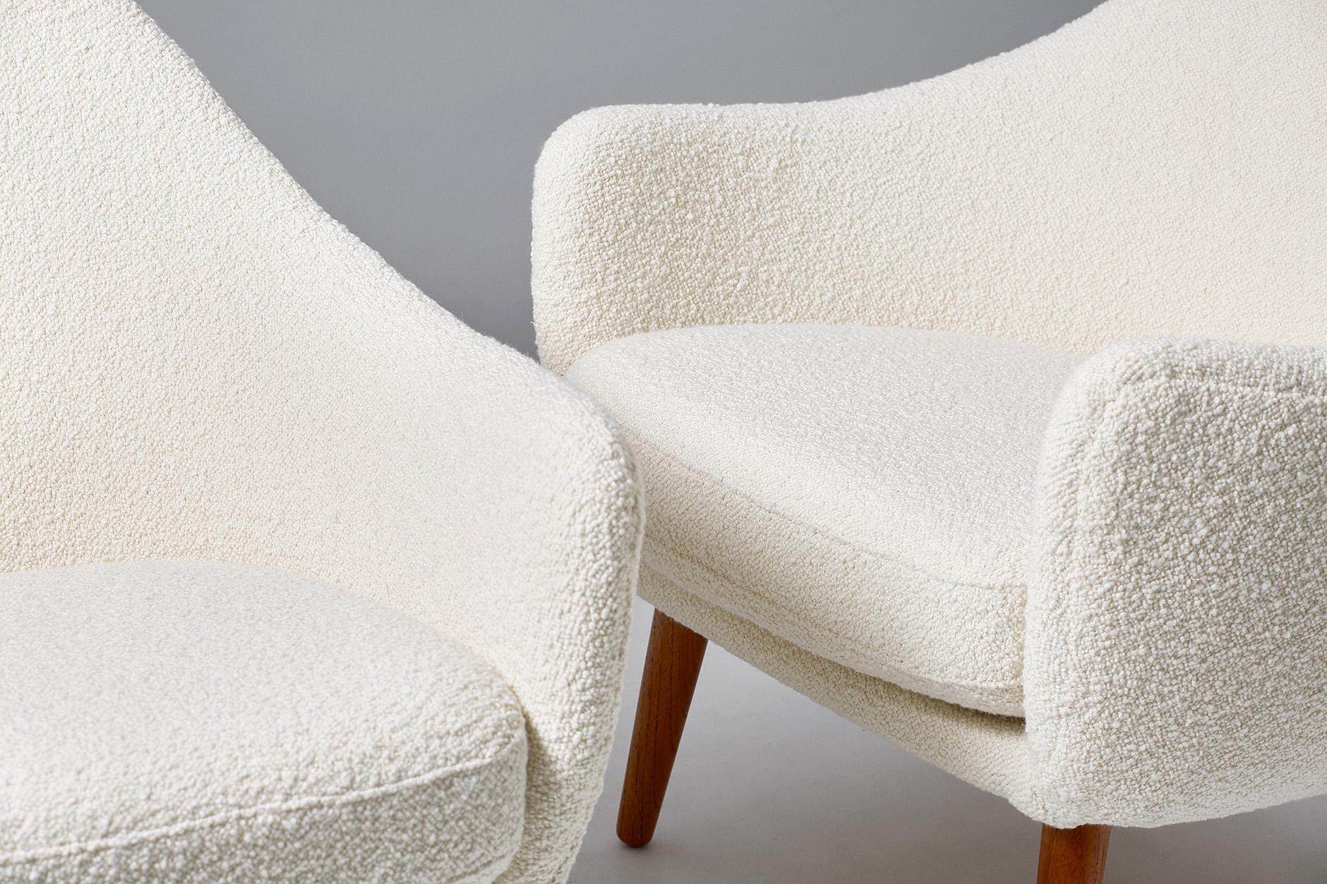 Bouclé Ib Kofod-Larsen attributed, Lounge Chairs, circa 1960