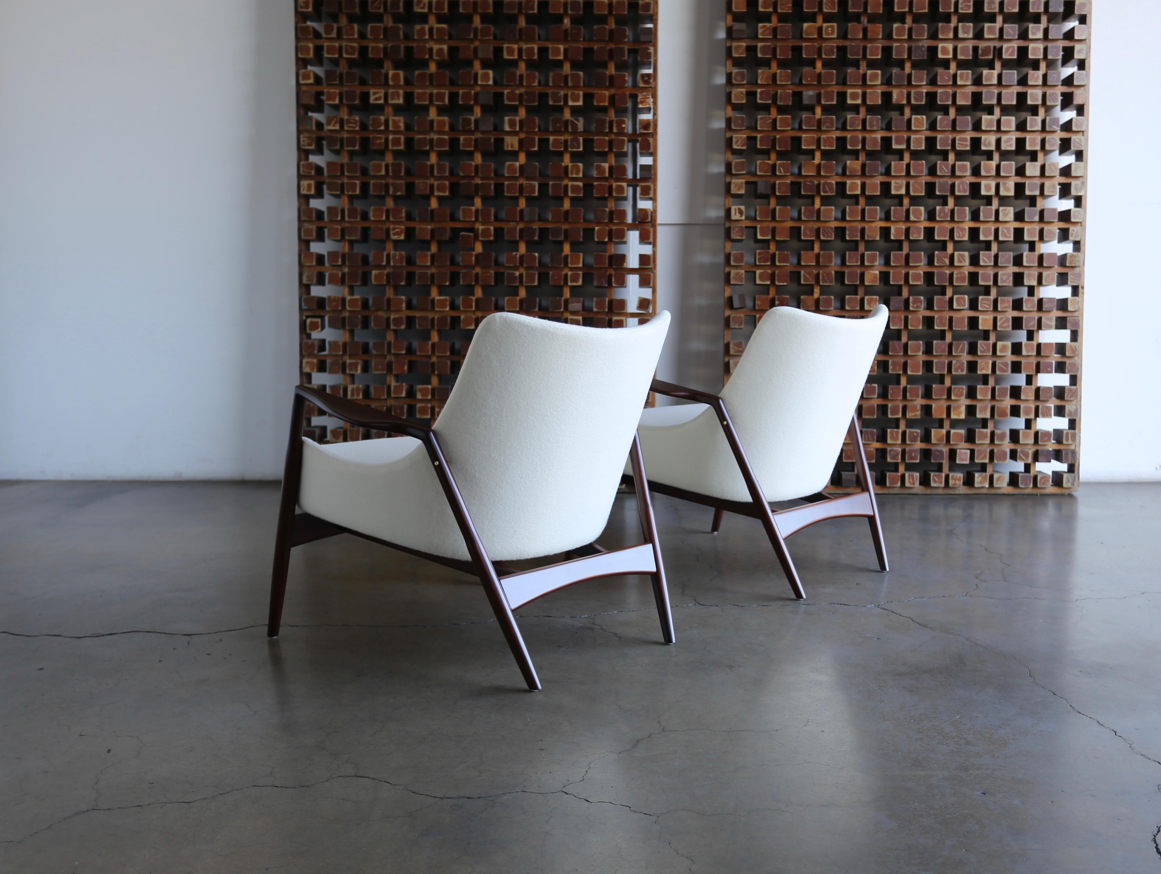Stained Ib Kofod-Larsen Lounge Chairs for Selig, circa 1955