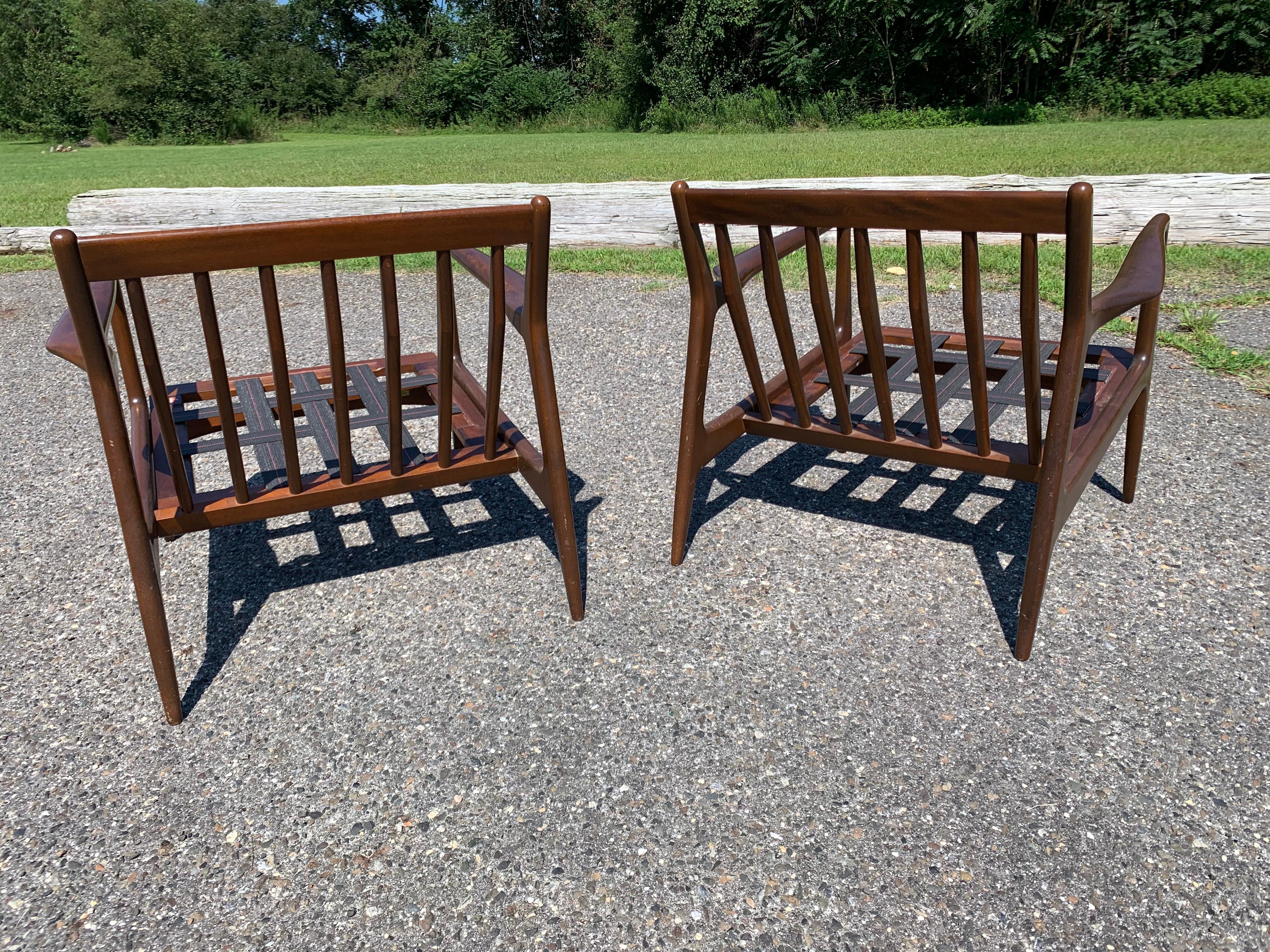 IB Kofod Larsen Lounge Chairs Pair With New Straps 2