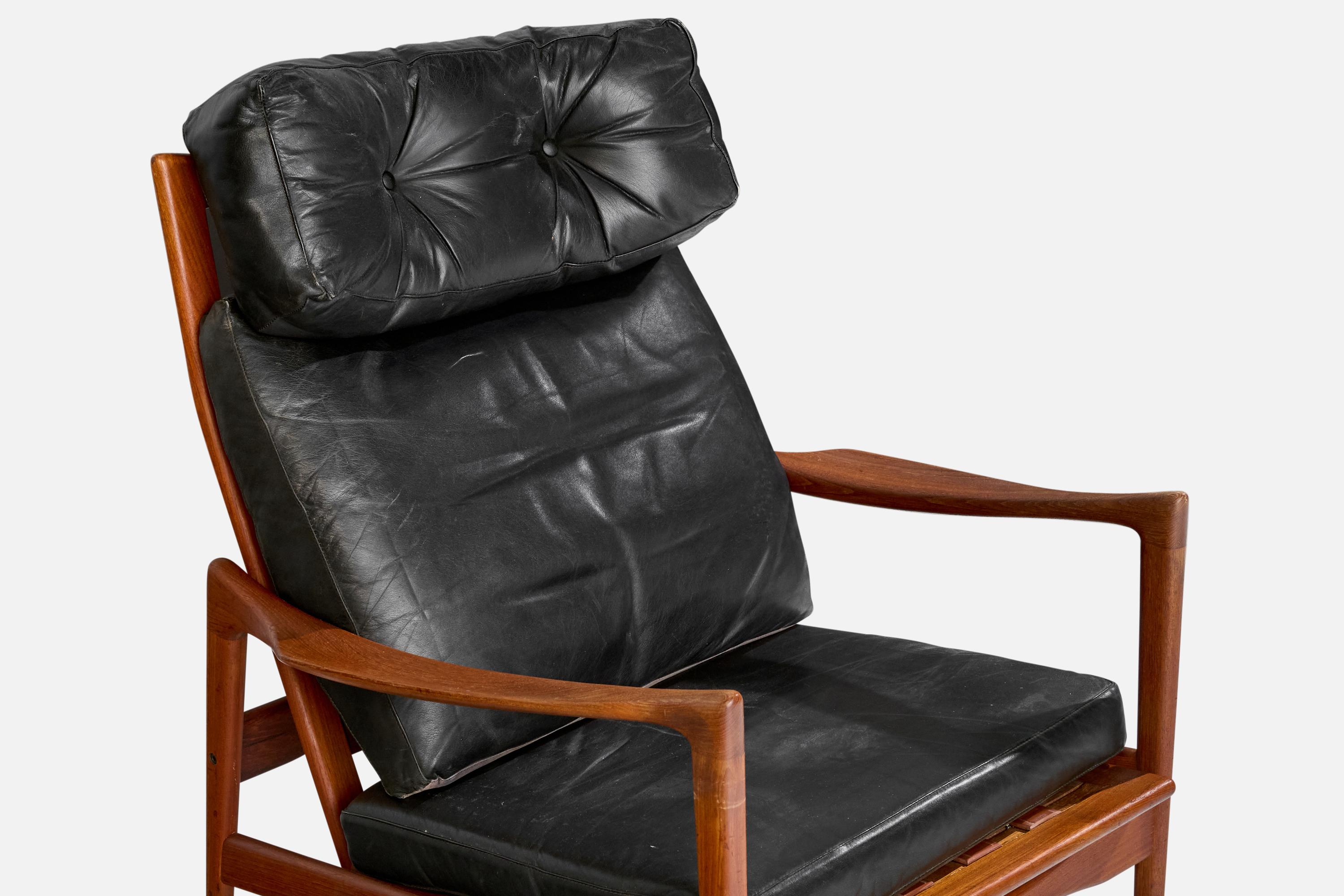 Ib Kofod-Larsen, Chaises longues, teck, cuir, Suède, années 1950 en vente 12