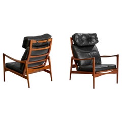 Ib Kofod-Larsen, Lounge Chairs, Teak, Leather, Sweden, 1950s