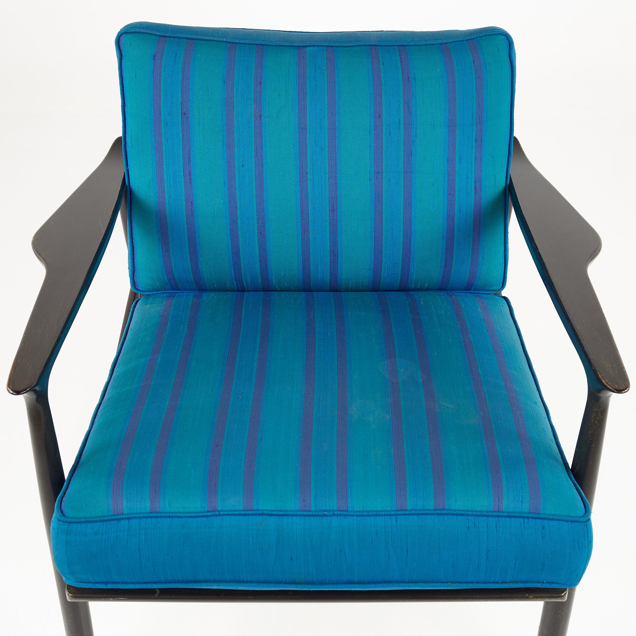 IB Kofod Larsen MCM Ebonized and Grasscloth Danish Lounge Chairs, Pair 5