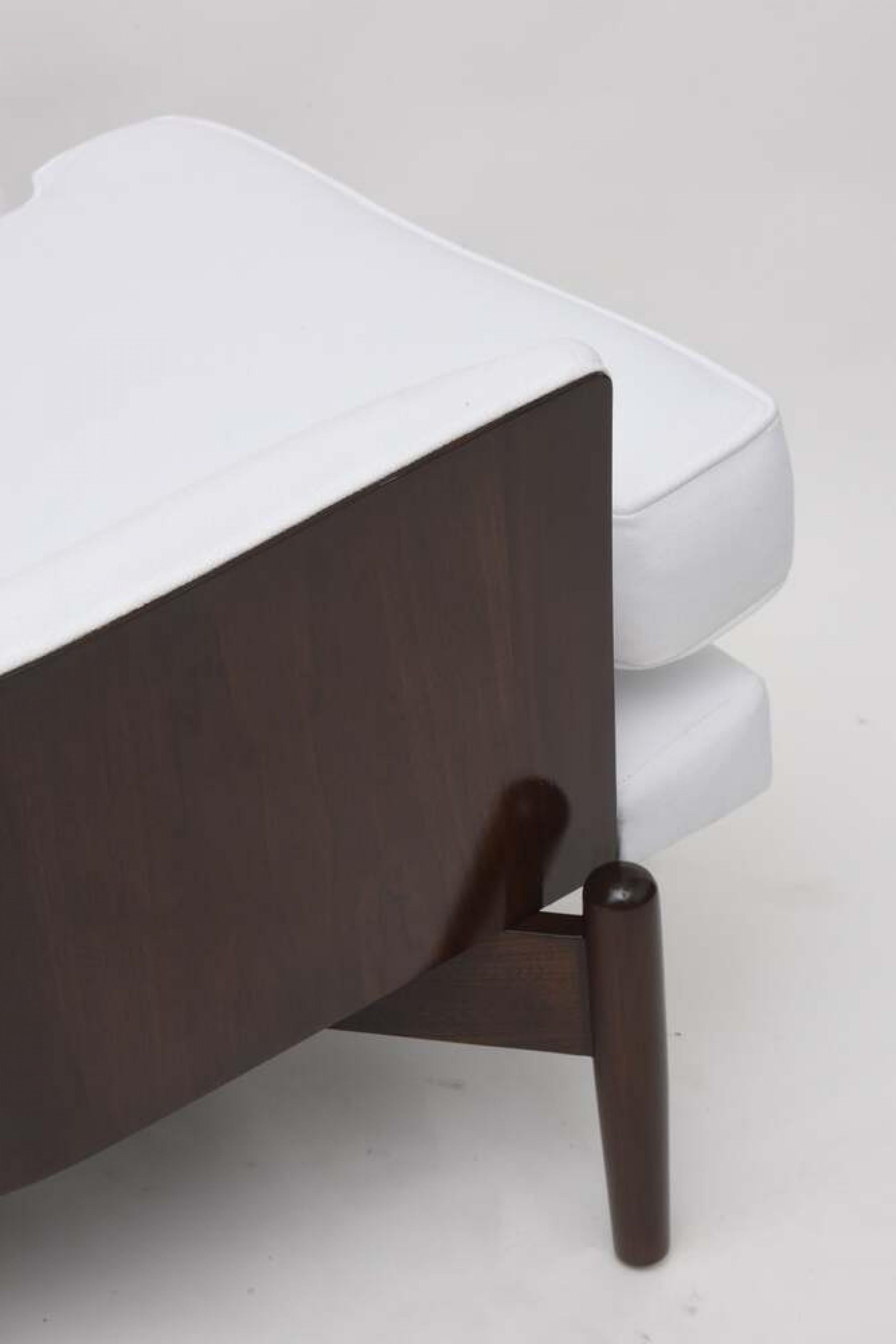 Ib Kofod Larsen Midcentury Danish Modern Walnut and White Upholstery Armchair For Sale 5