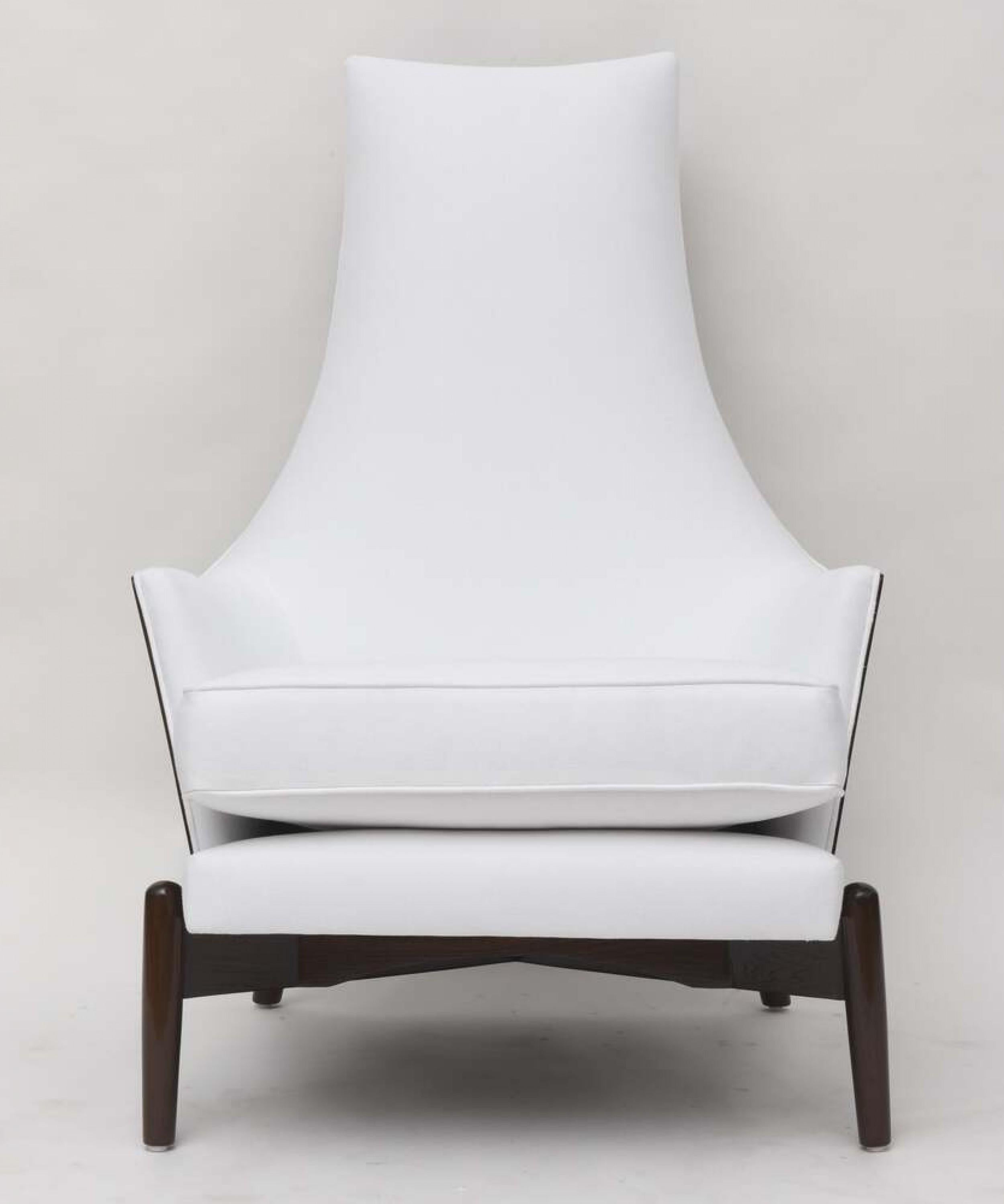 Mid-Century Modern Ib Kofod Larsen Midcentury Danish Modern Walnut and White Upholstery Armchair For Sale