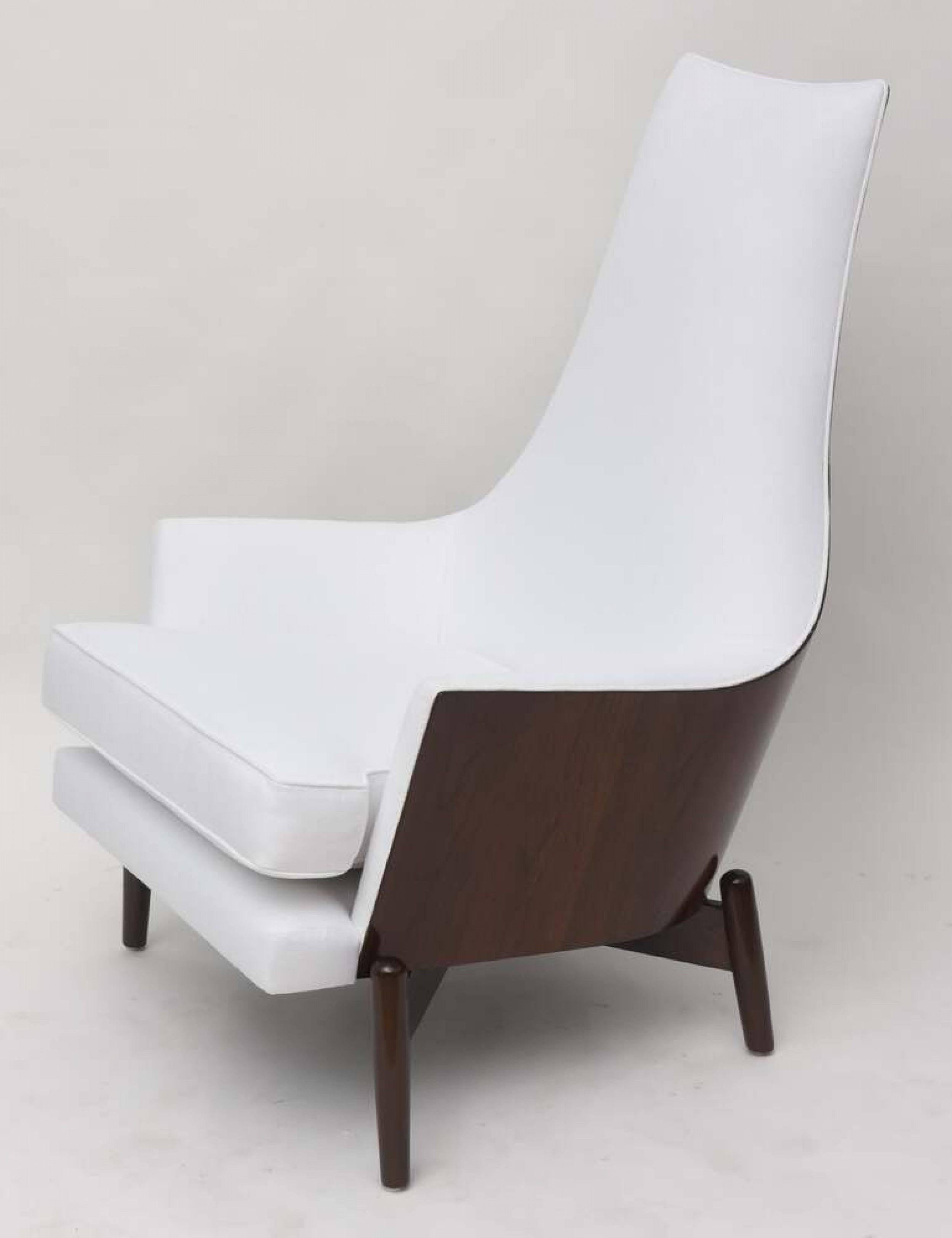 20th Century Ib Kofod Larsen Midcentury Danish Modern Walnut and White Upholstery Armchair For Sale