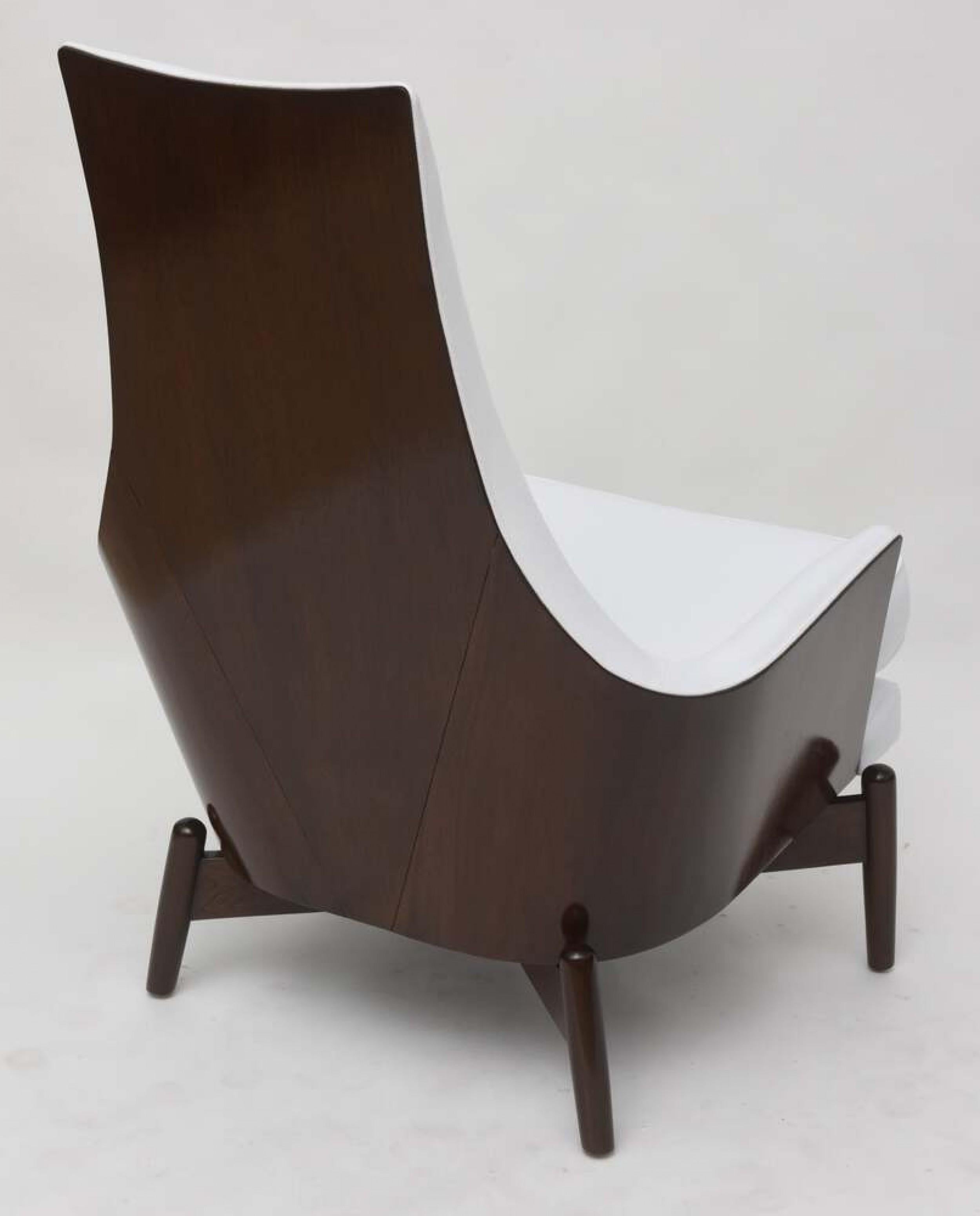 Ib Kofod Larsen Midcentury Danish Modern Walnut and White Upholstery Armchair For Sale 2