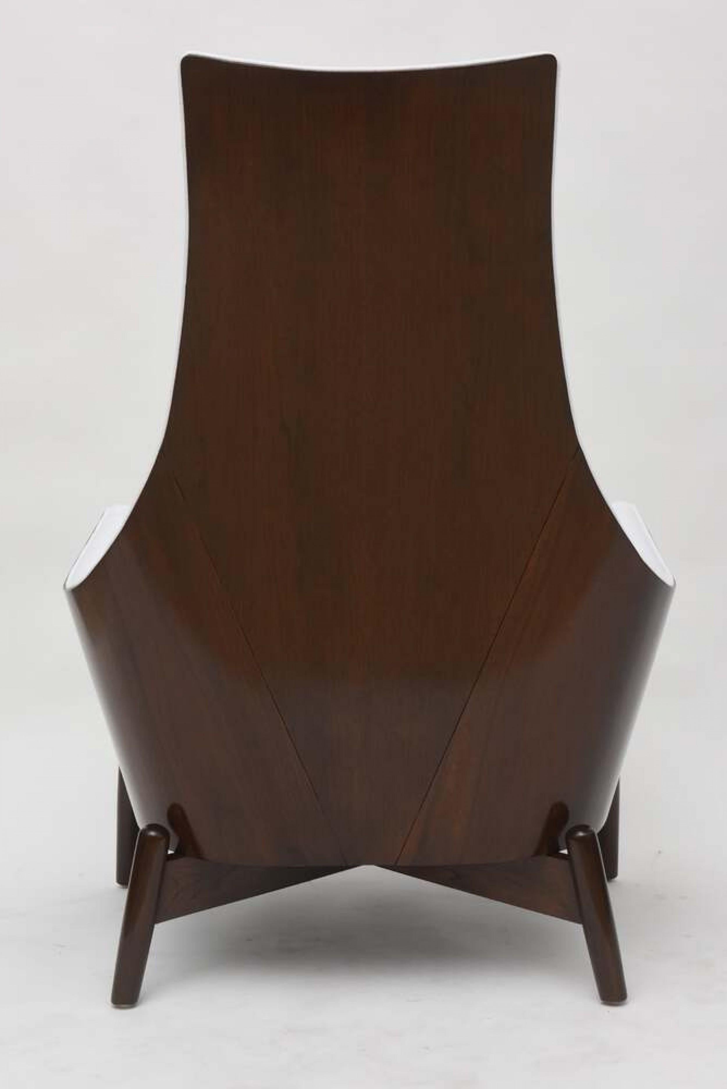 Ib Kofod Larsen Midcentury Danish Modern Walnut and White Upholstery Armchair For Sale 3