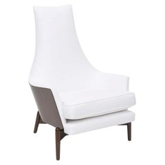 Ib Kofod Larsen Midcentury Danish Modern Walnut and White Upholstery Armchair