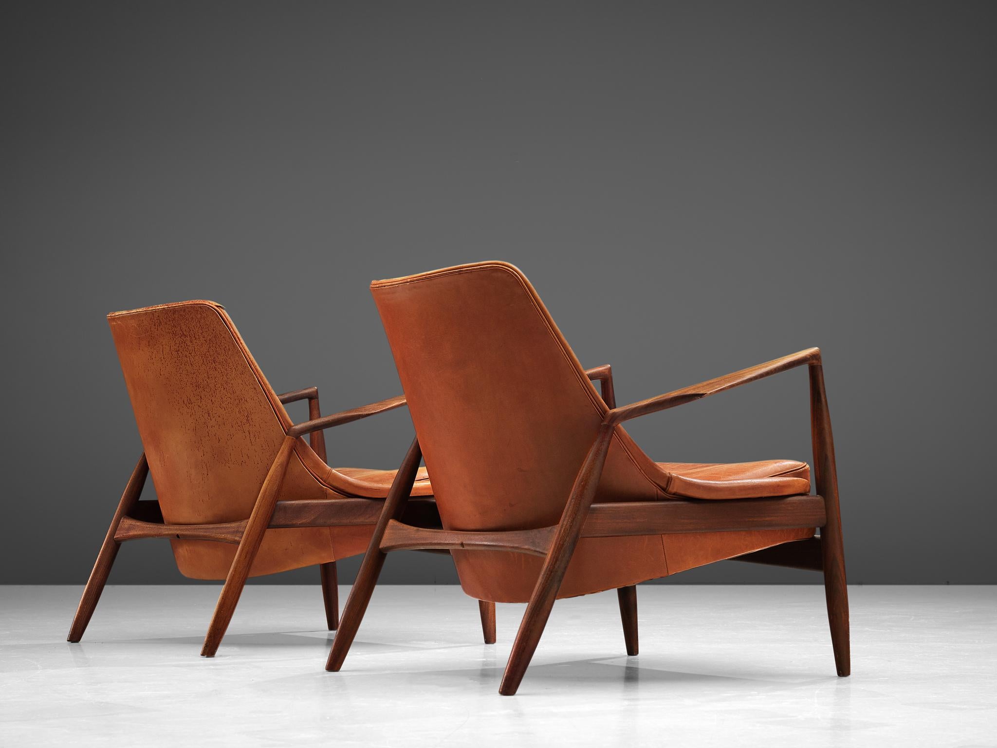 Swedish Ib Kofod-Larsen Pair of 'Seal' Chairs in Original Leather