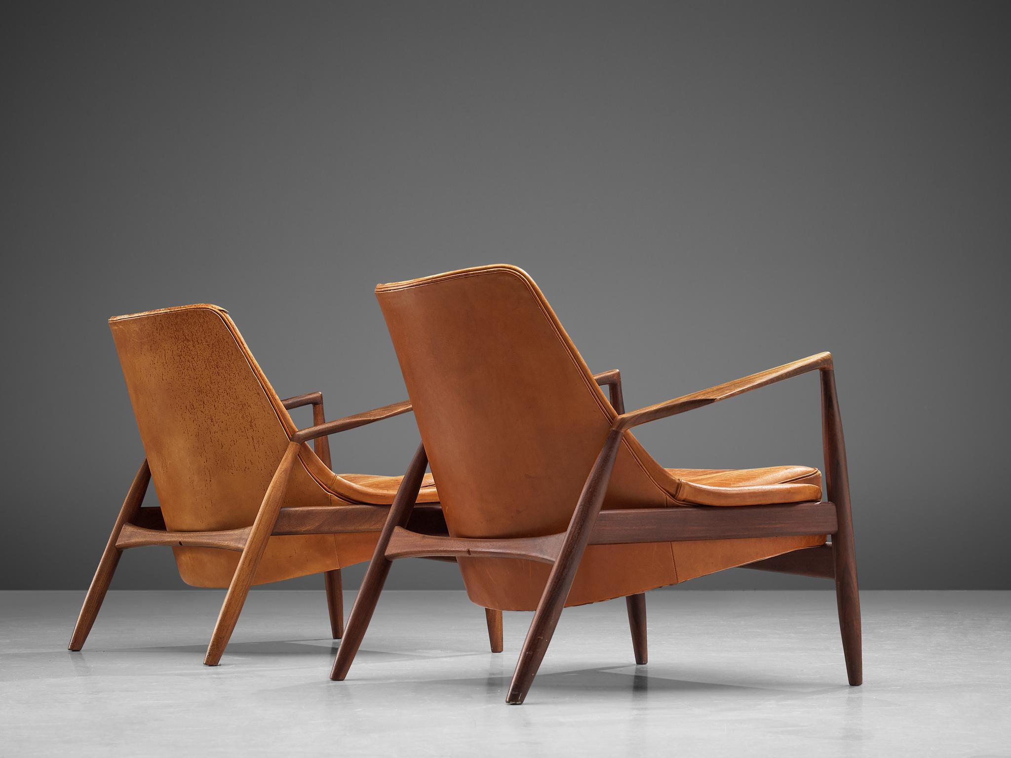 Swedish Ib Kofod-Larsen Pair of 'Seal' Chairs in Original Leather