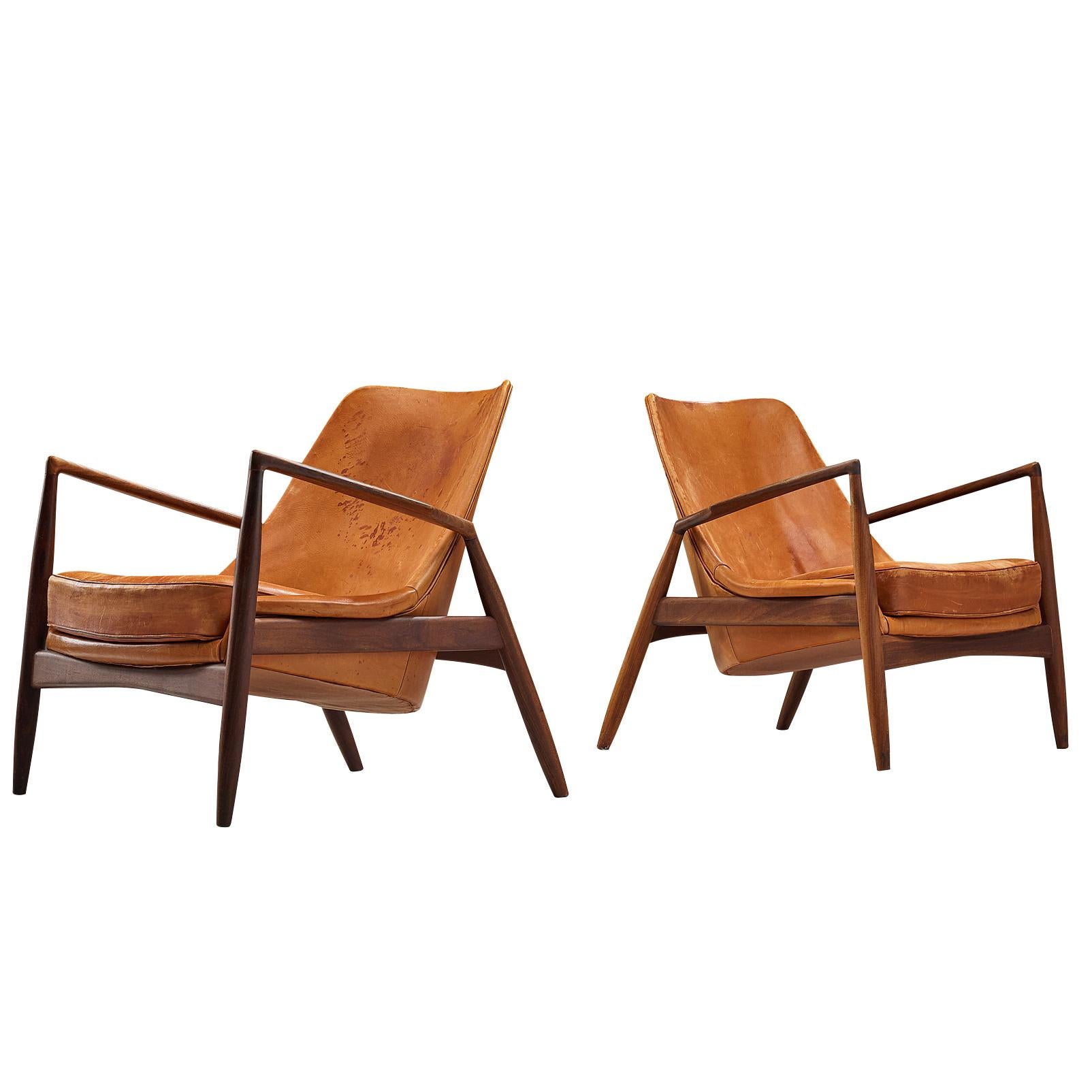 Ib Kofod-Larsen Pair of 'Seal' Chairs in Original Leather