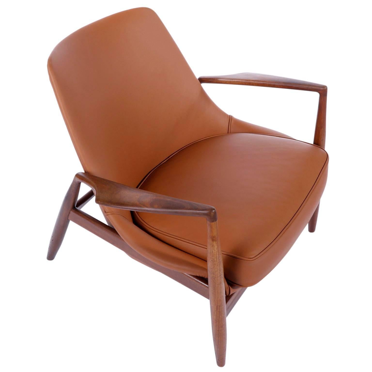 Ib Kofod-Larsen Pair of Seal Lounge Chairs in Teak Cognac Leather, Sweden, 1956 4