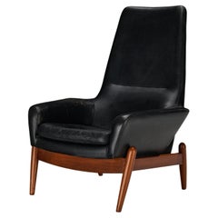 Ib Kofod-Larsen 'PD30' Lounge Chair in Teak and Black Leather
