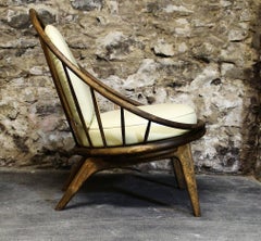 Ib Kofod-Larsen Peacock Spindle Back Lounge Chair Upholstered in Leather