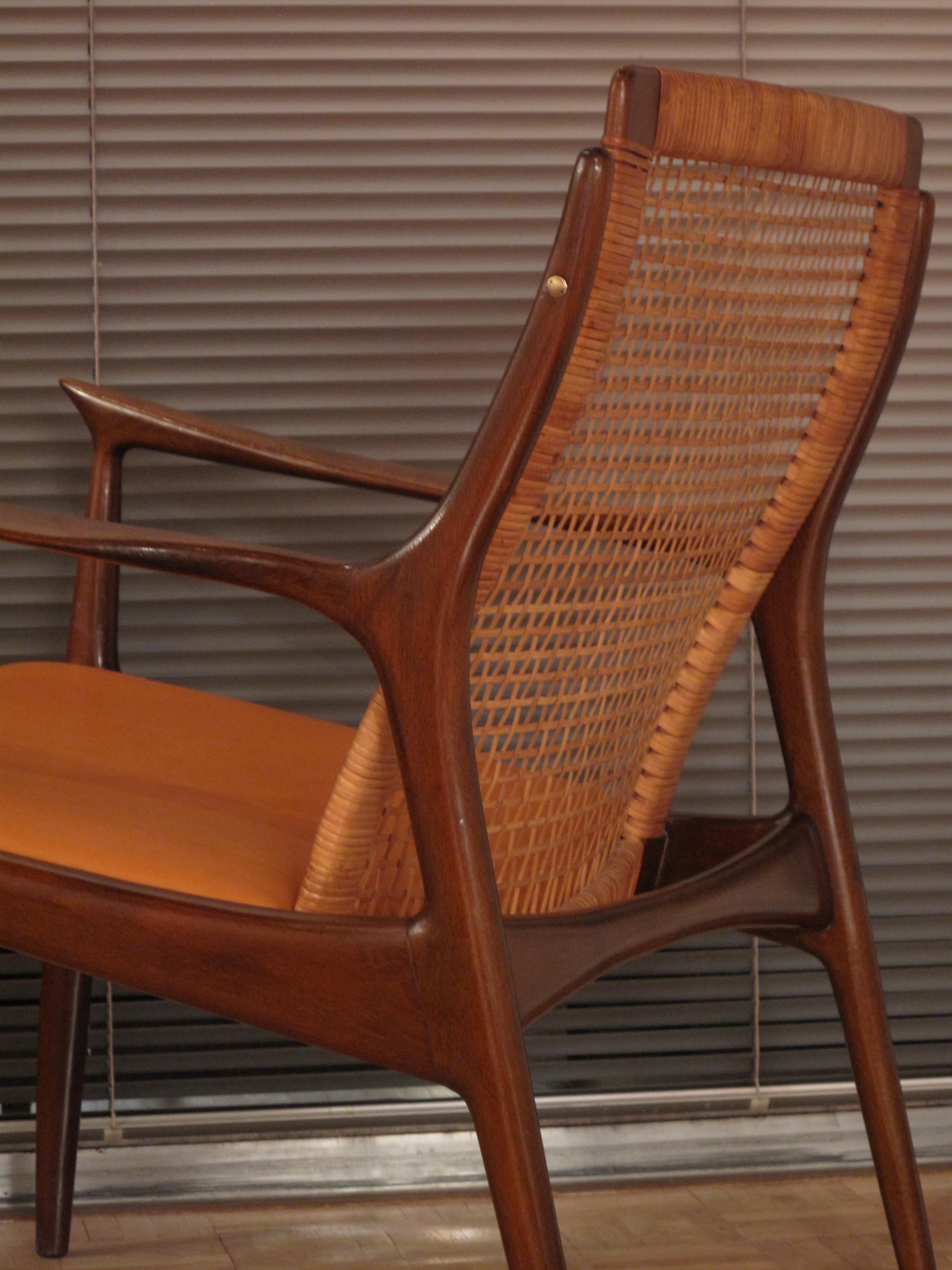 Danish Ib Kofod Larsen Rattan Back Lounge Chair For Selig