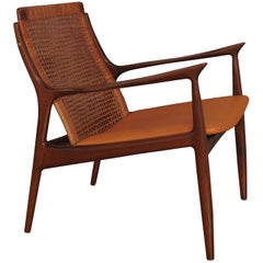 Ib Kofod Larsen Rattan Back Lounge Chair For Selig