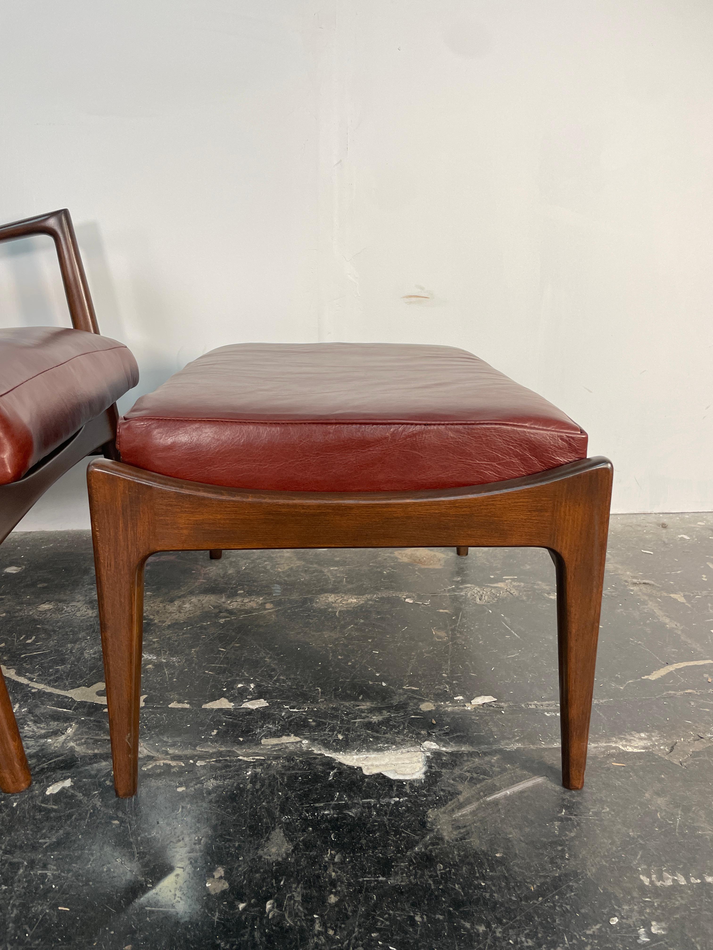 Ib Kofod-Larsen Recliner and Ottoman for Selig in Oxblood Italian Leather 3