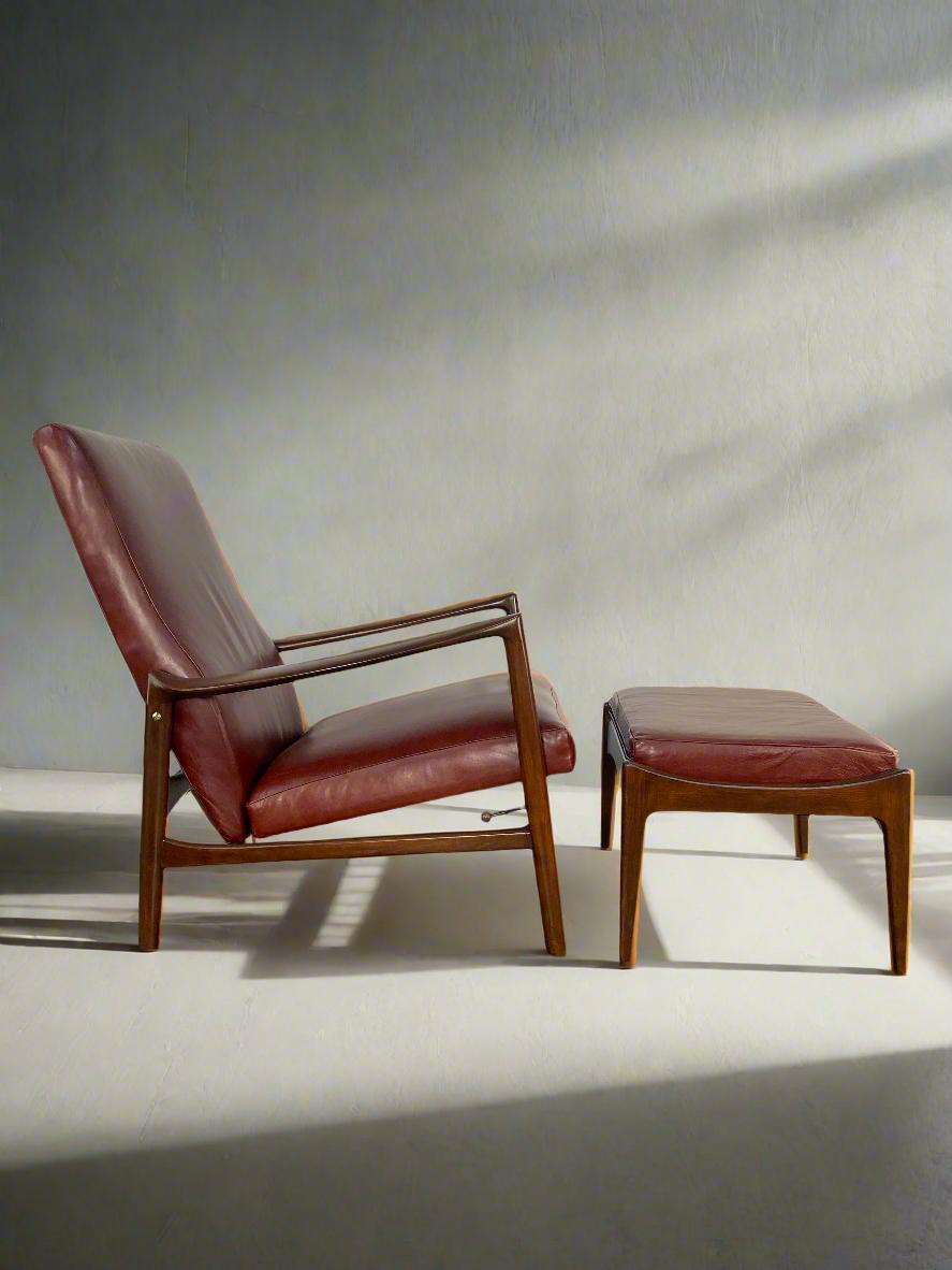 Ib Kofod-Larsen Recliner and Ottoman for Selig in Oxblood Italian Leather 5