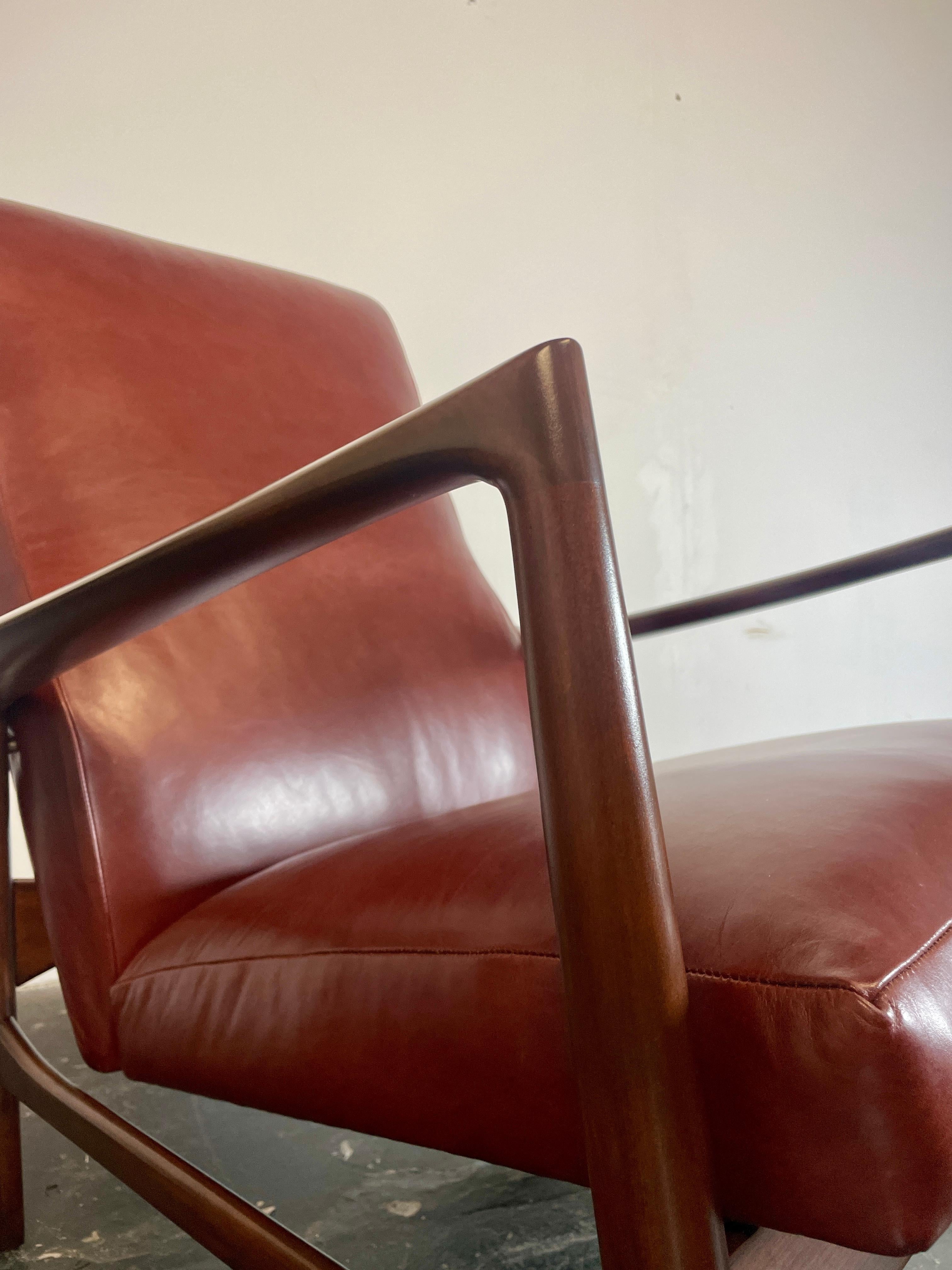 Scandinavian Modern Ib Kofod-Larsen Recliner and Ottoman for Selig in Oxblood Italian Leather