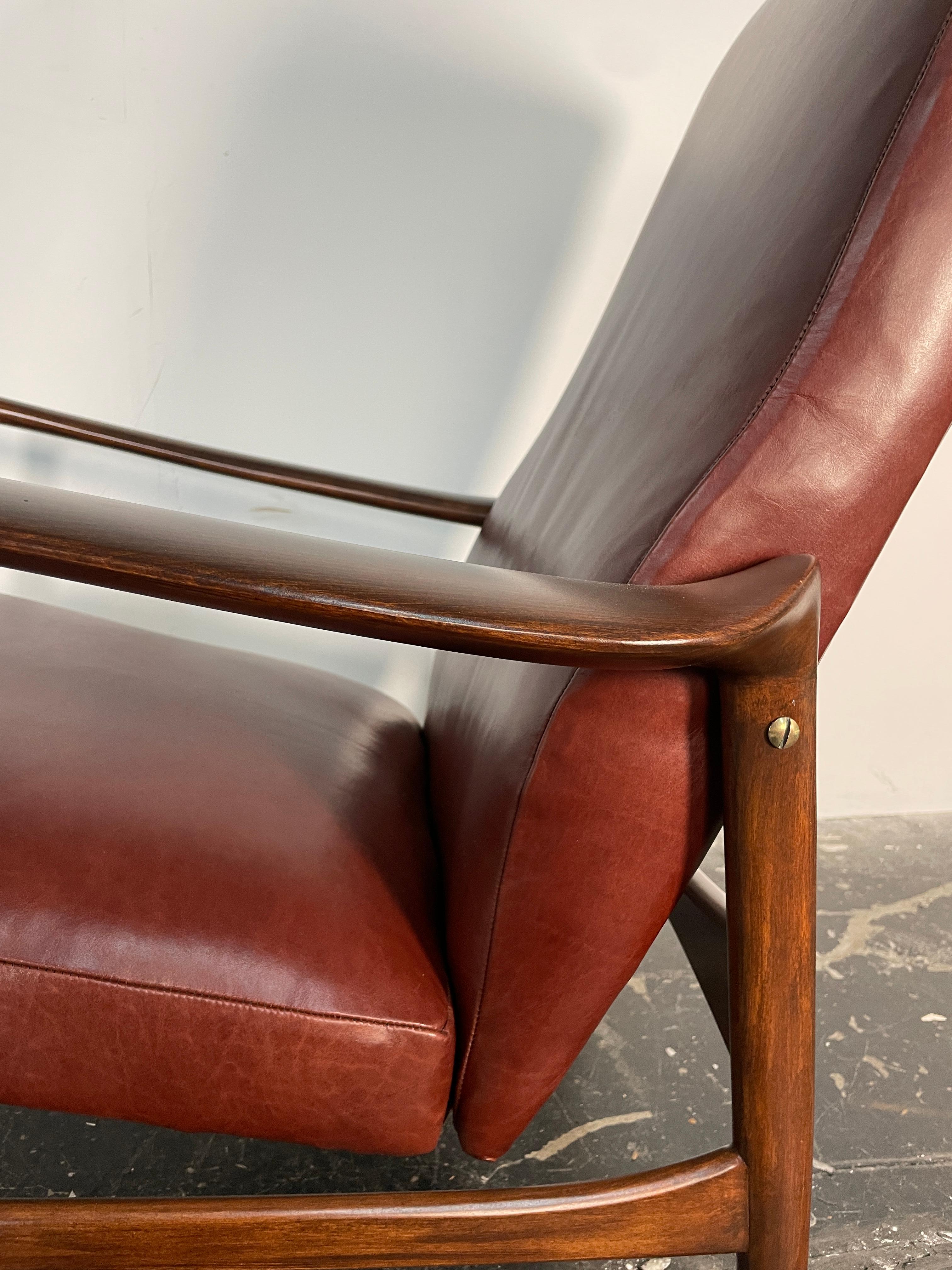 Mid-20th Century Ib Kofod-Larsen Recliner and Ottoman for Selig in Oxblood Italian Leather