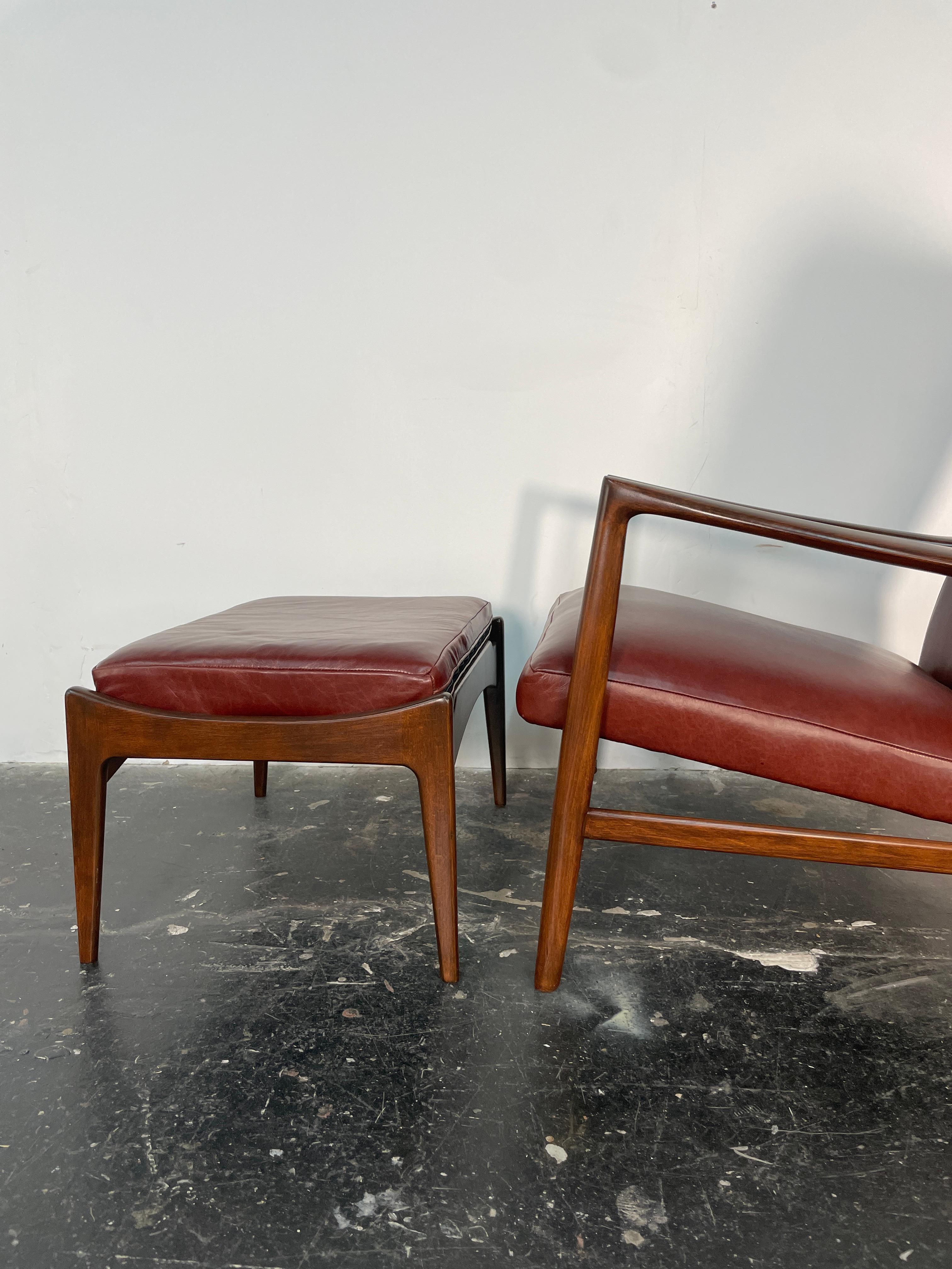 Ib Kofod-Larsen Recliner and Ottoman for Selig in Oxblood Italian Leather 1